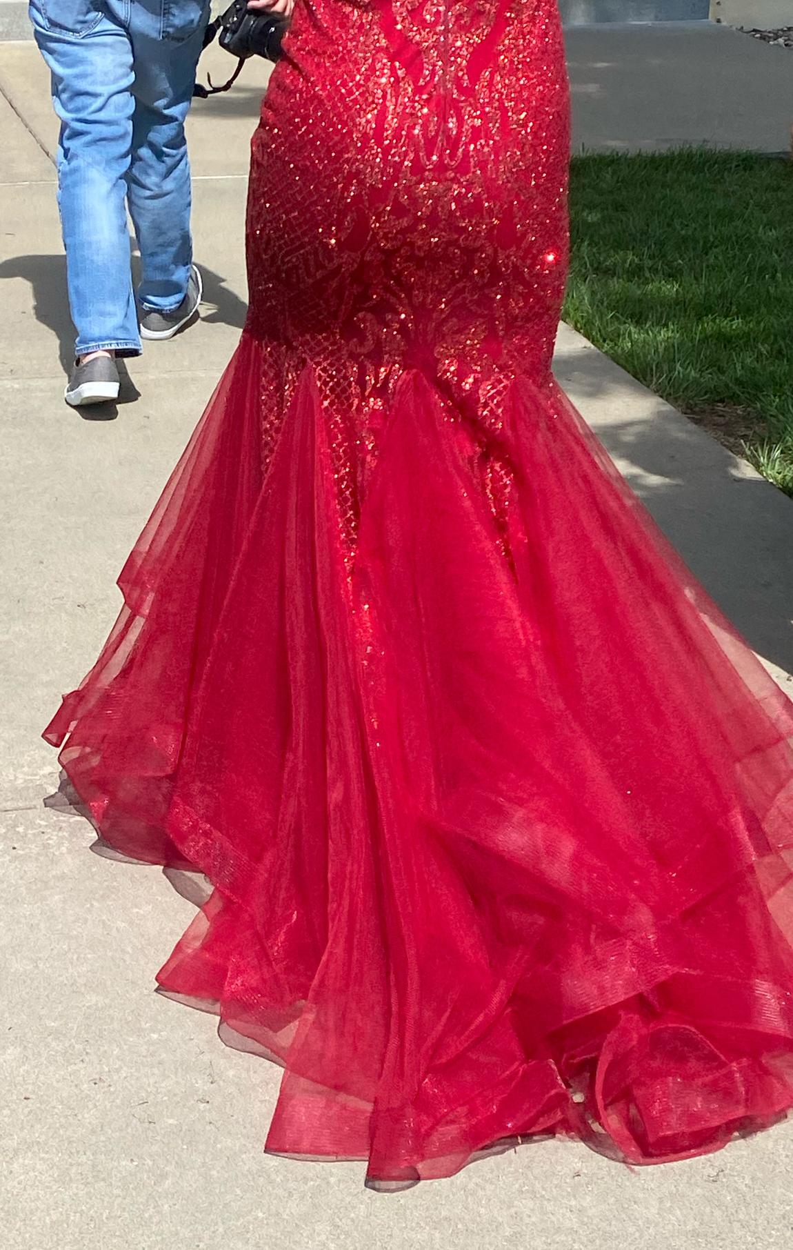 Gabby G Size 4 Prom Sequined Red Mermaid Dress on Queenly