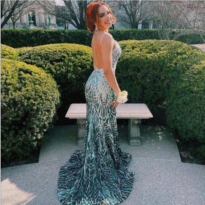 Style 06450 Jovani Size 6 Prom Plunge Blue Mermaid Dress on Queenly