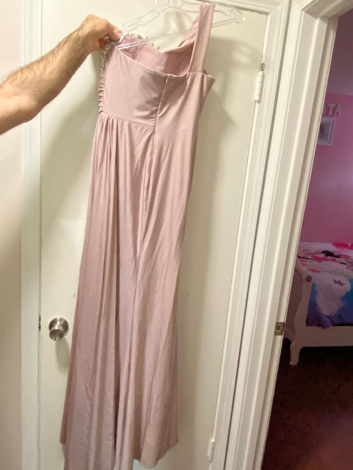 Size 6 Wedding Guest Strapless Sequined Light Pink Floor Length Maxi on Queenly