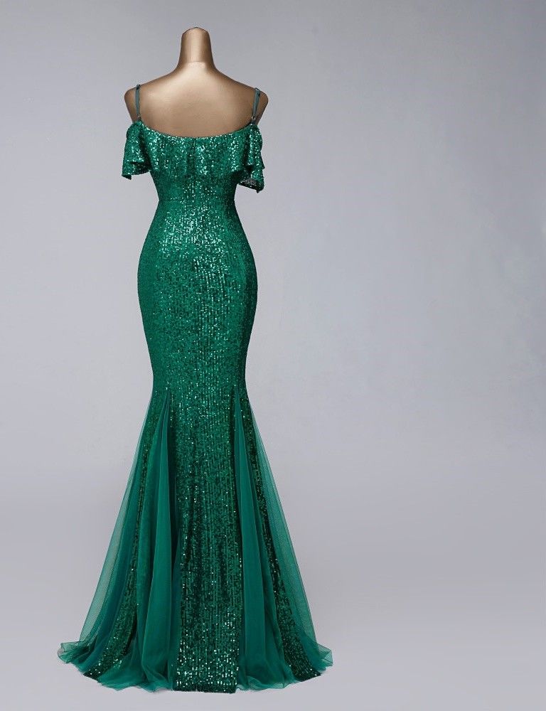Size 4 Prom Sequined Green Mermaid Dress on Queenly