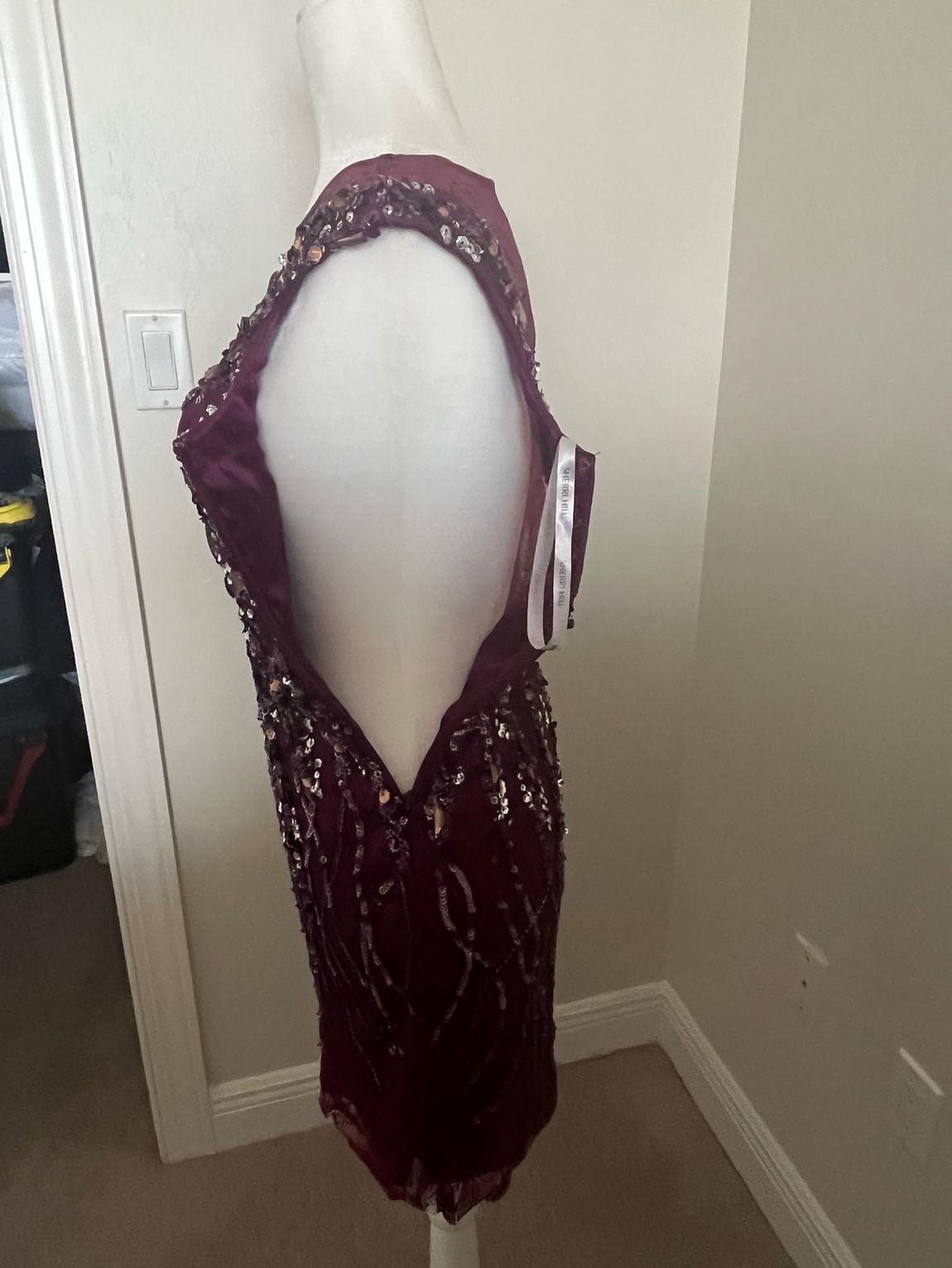 Sherri Hill Size 6 Prom High Neck Sequined Burgundy Red Cocktail Dress on Queenly