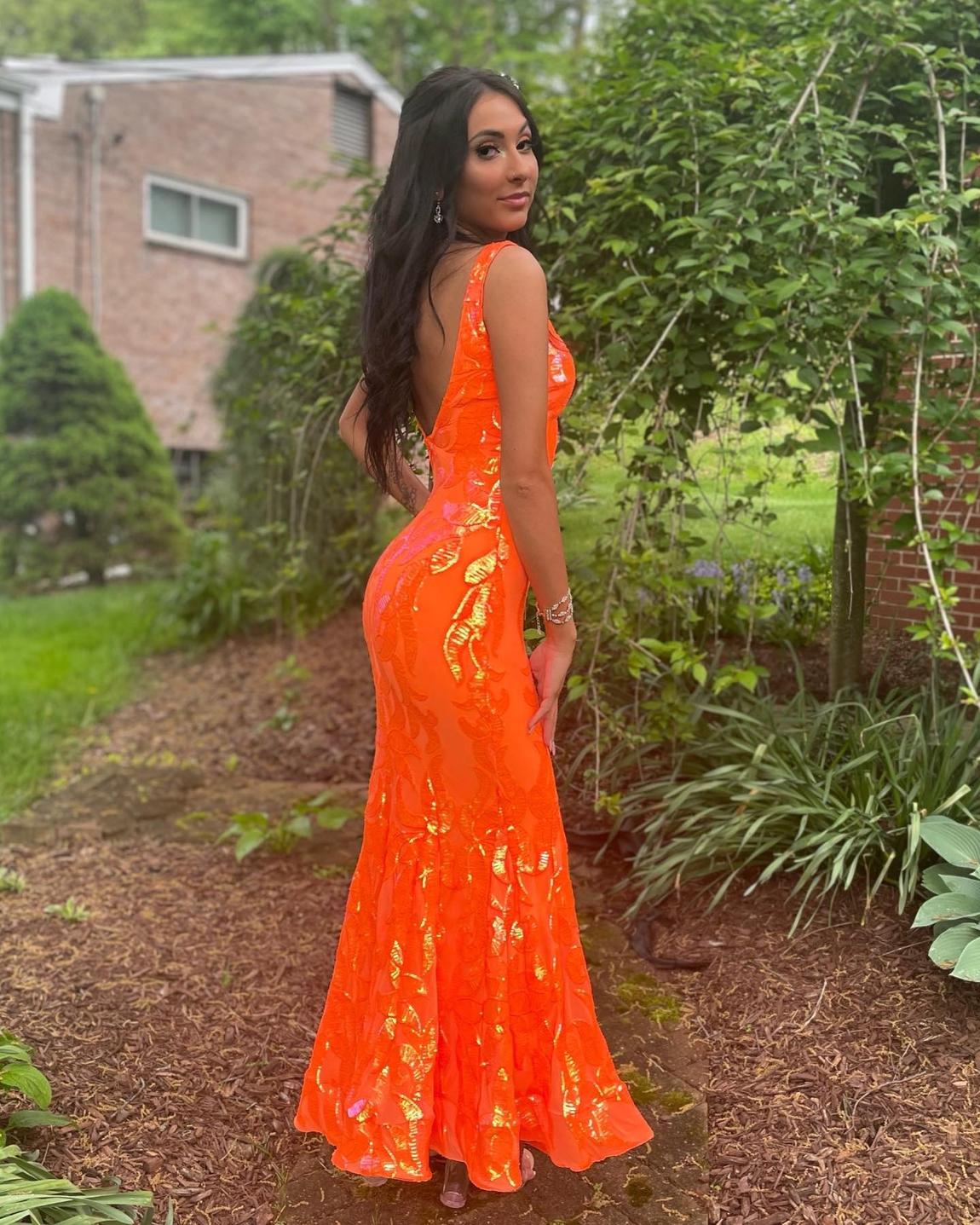 Jovani Size 00 Prom Plunge Orange Mermaid Dress on Queenly