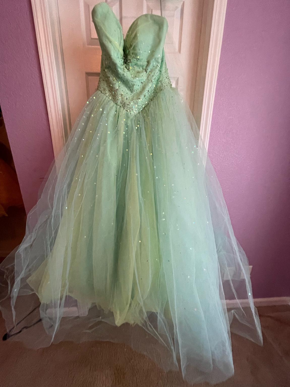 MoriLee Size 12 Strapless Light Green Ball Gown on Queenly