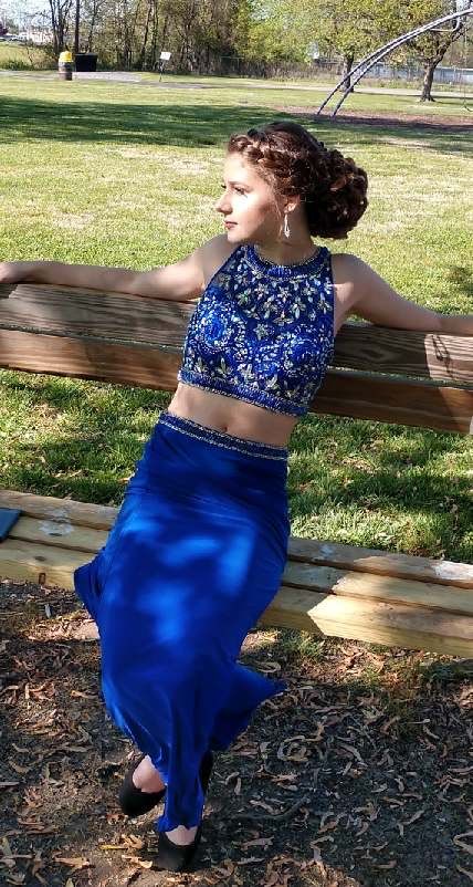 Sherri Hill Size 4 Prom High Neck Satin Blue Floor Length Maxi on Queenly