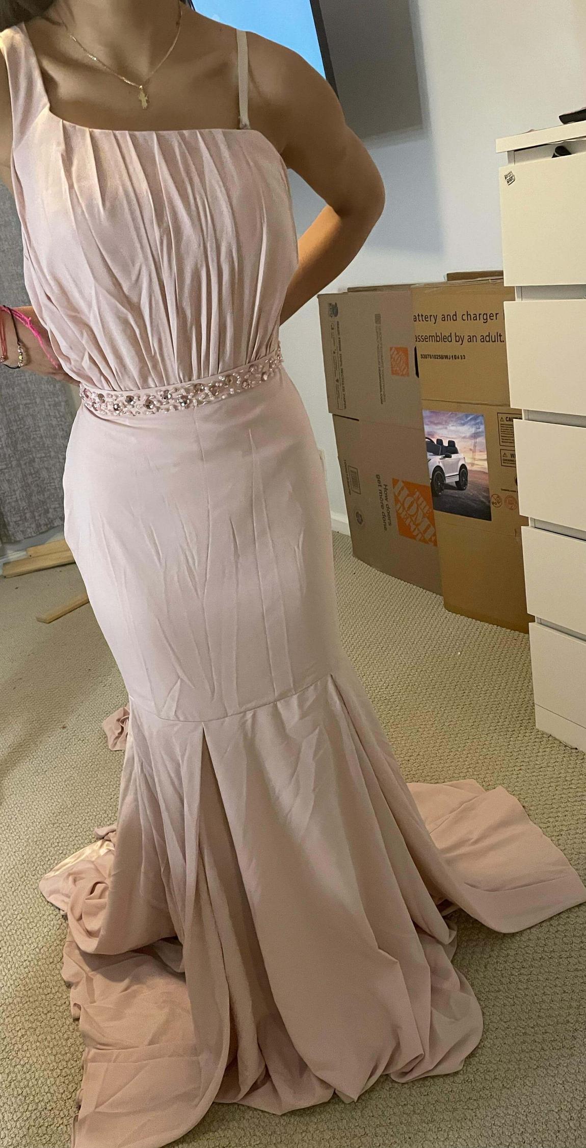 Size 8 Bridesmaid One Shoulder Light Pink Mermaid Dress on Queenly