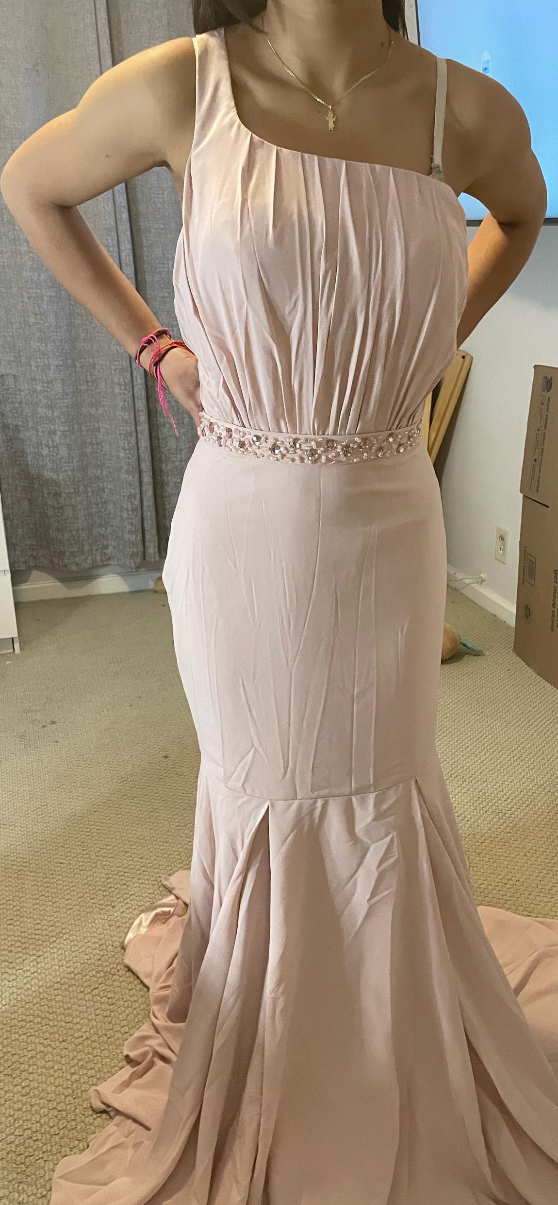 Size 8 Bridesmaid One Shoulder Light Pink Mermaid Dress on Queenly