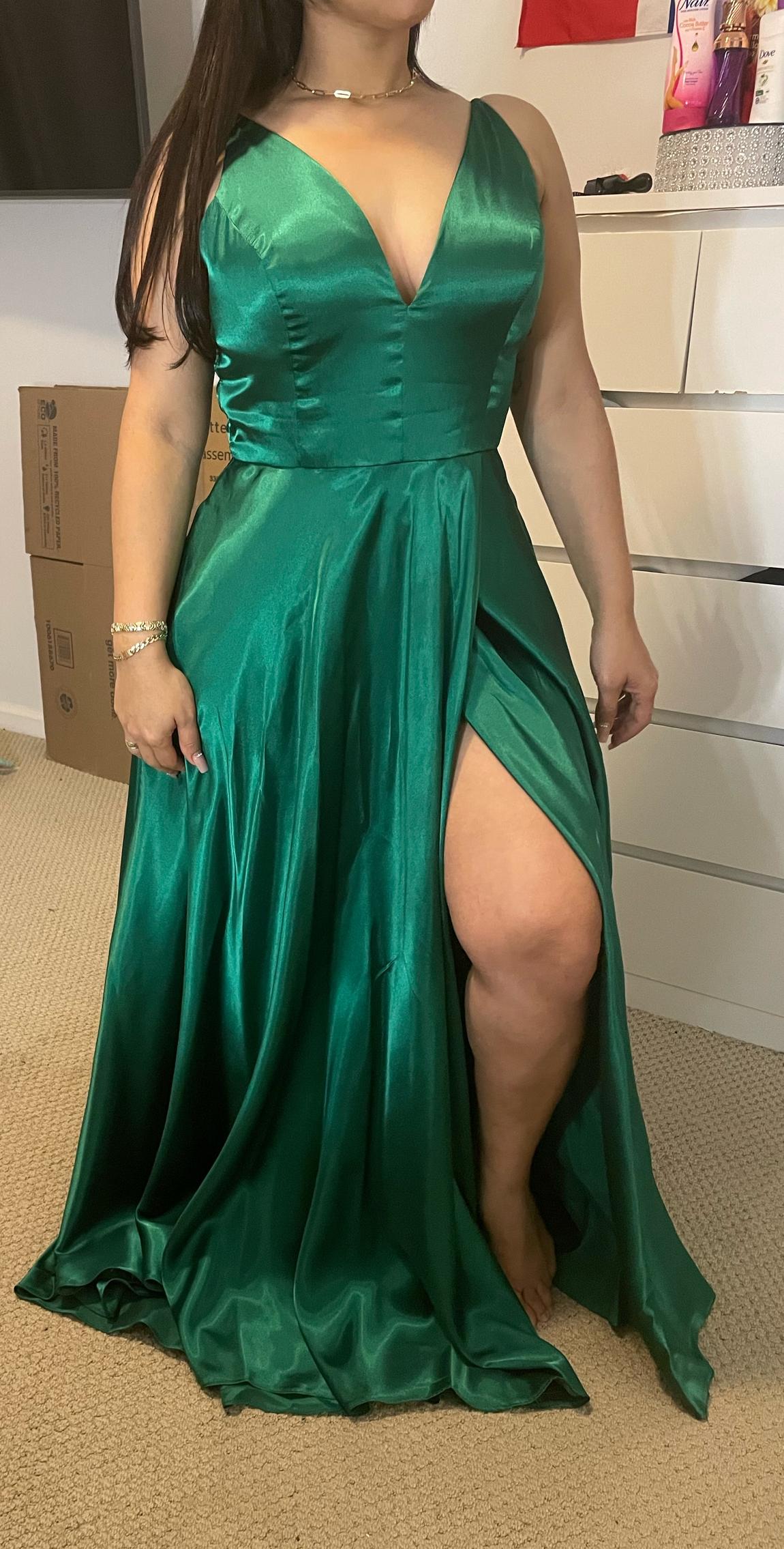 Size 12 Satin Green Dress With Train on Queenly