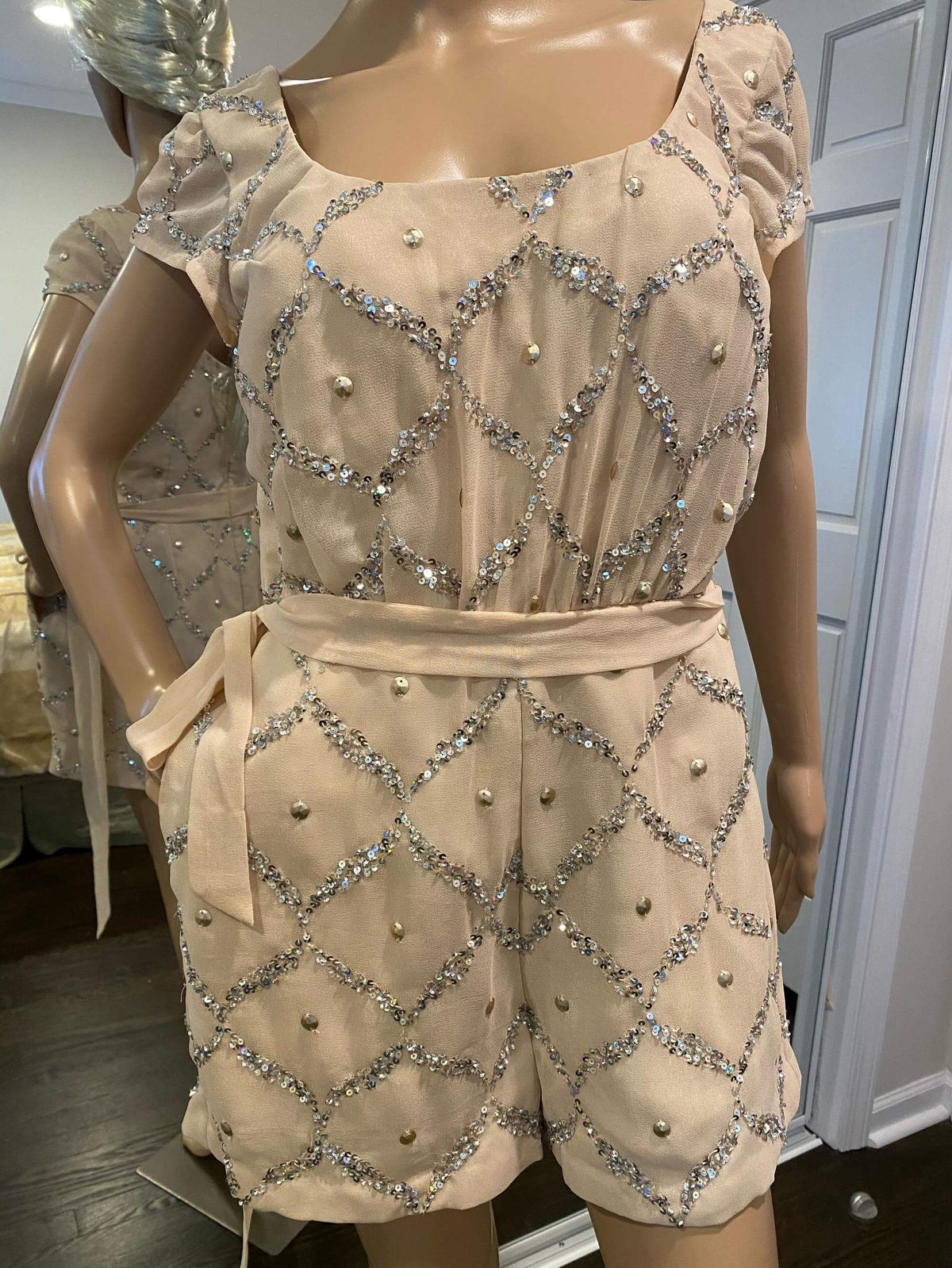 SHAIL K Size 10 Sequined Nude Formal Jumpsuit on Queenly