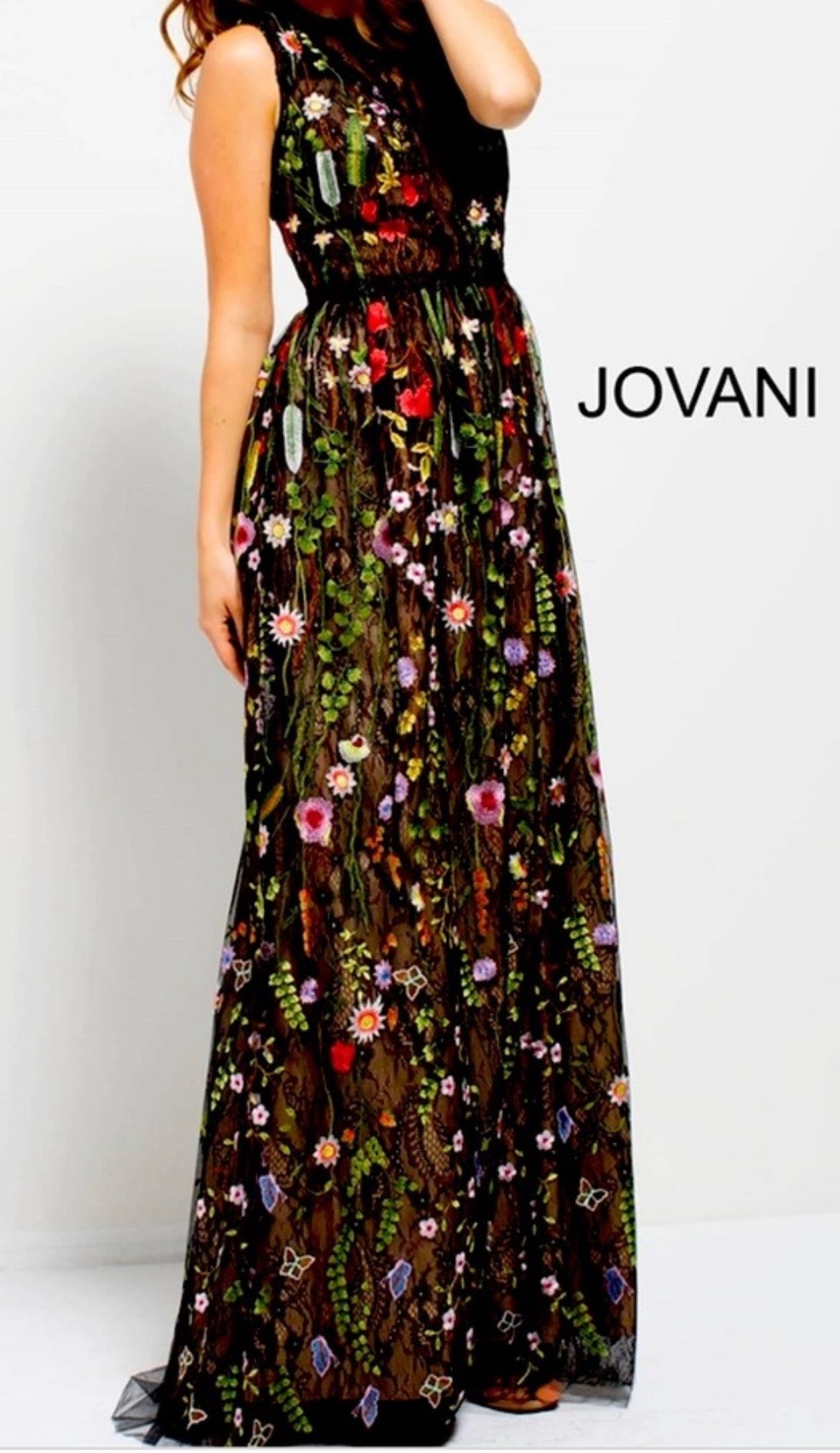 Jovani Size 6 Prom High Neck Lace Multicolor Floor Length Maxi on Queenly