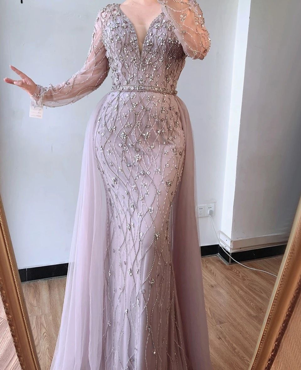 Size 8 Prom Long Sleeve Purple Mermaid Dress on Queenly