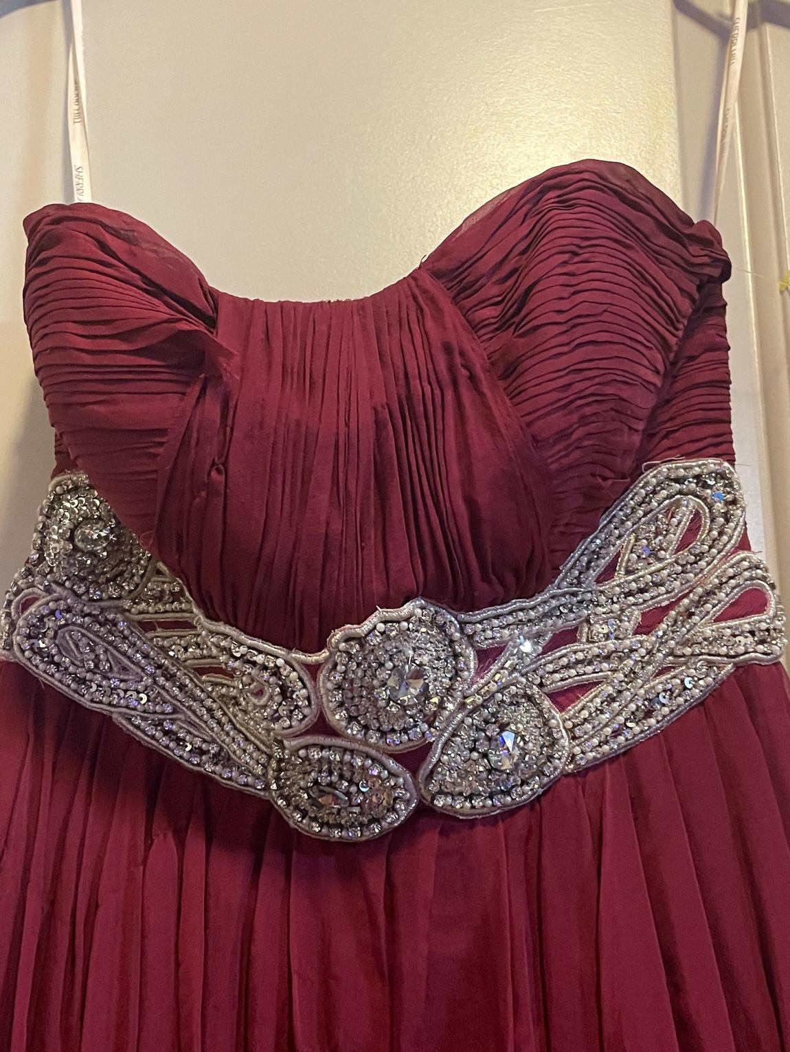 Sherri Hill Size 6 Bridesmaid Strapless Satin Burgundy Red A-line Dress on Queenly