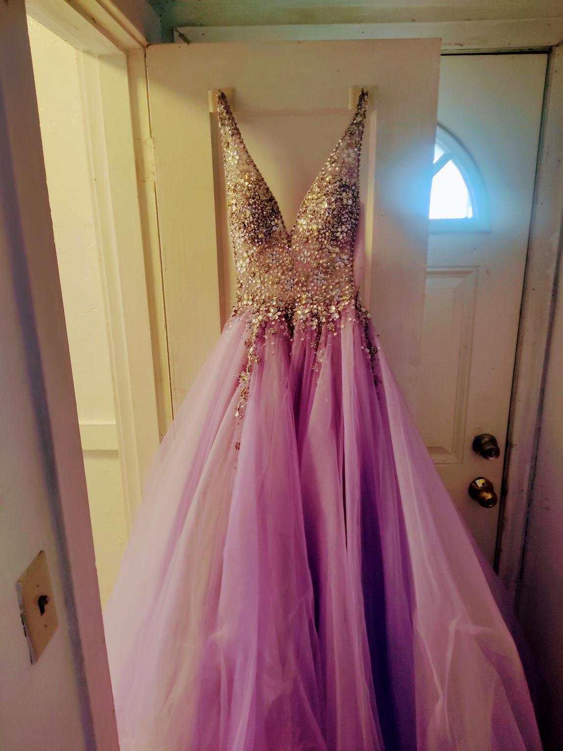 Jovani Size 6 Prom Plunge Sequined Light Purple Ball Gown on Queenly