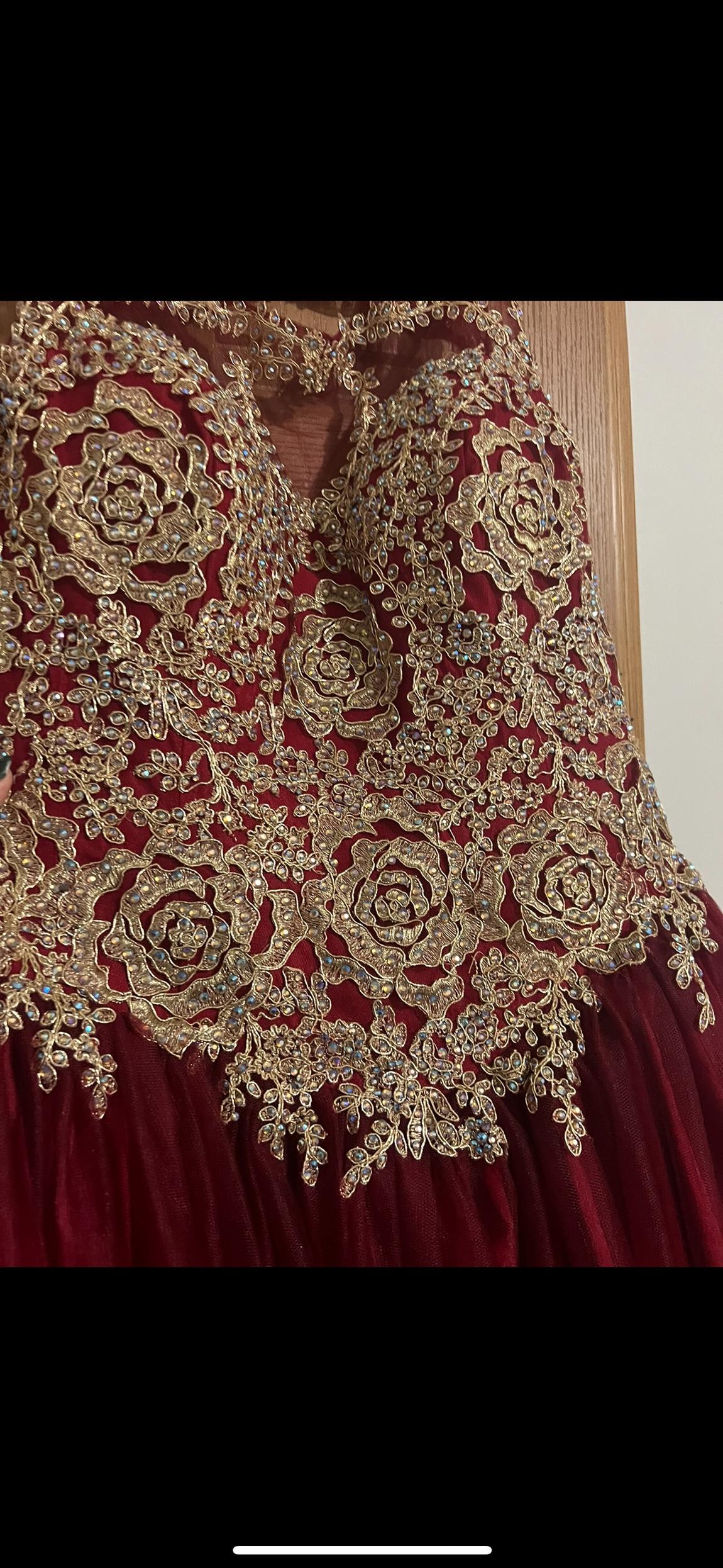 Plus Size 16 Pageant Lace Burgundy Red Ball Gown on Queenly