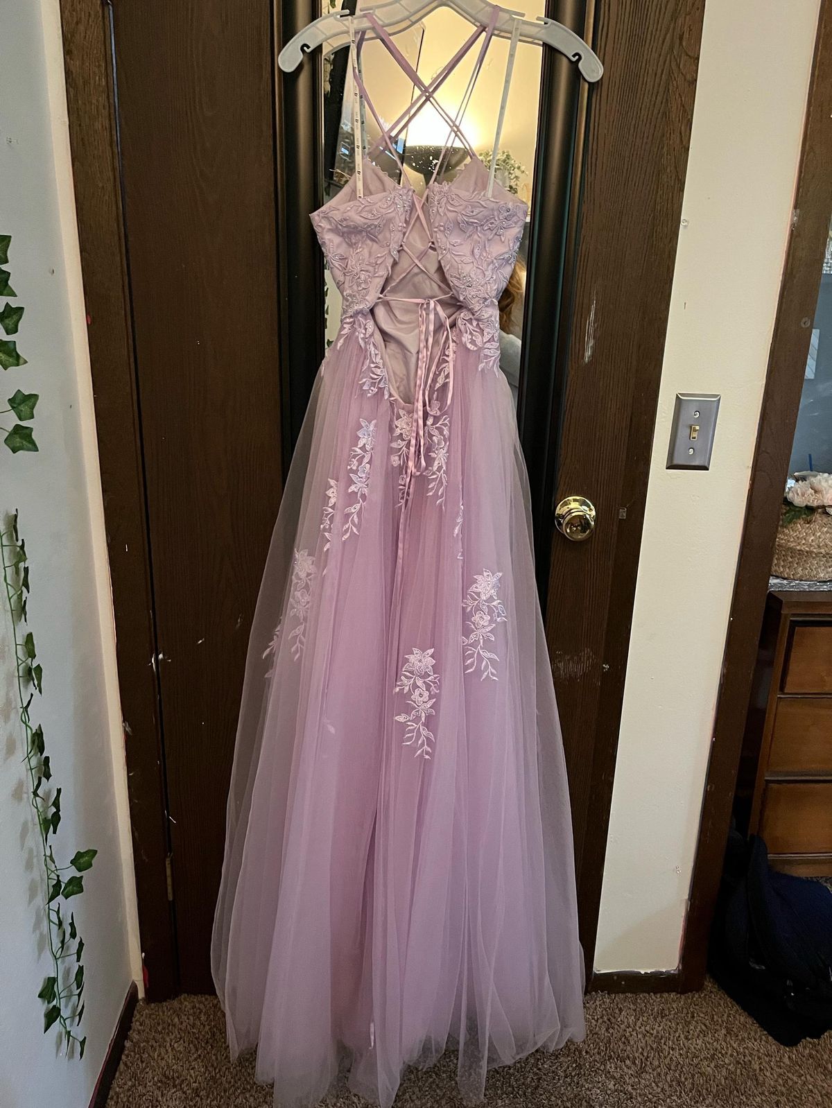 David's Bridal Size 8 Prom Lace Purple Floor Length Maxi on Queenly