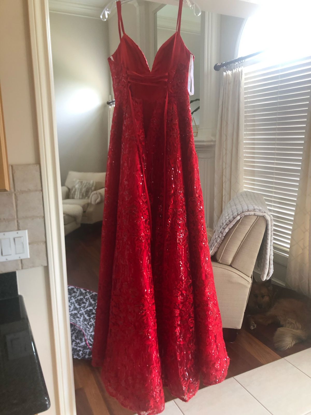 Sherri Hill Size 2 Bridesmaid Plunge Satin Red Ball Gown on Queenly