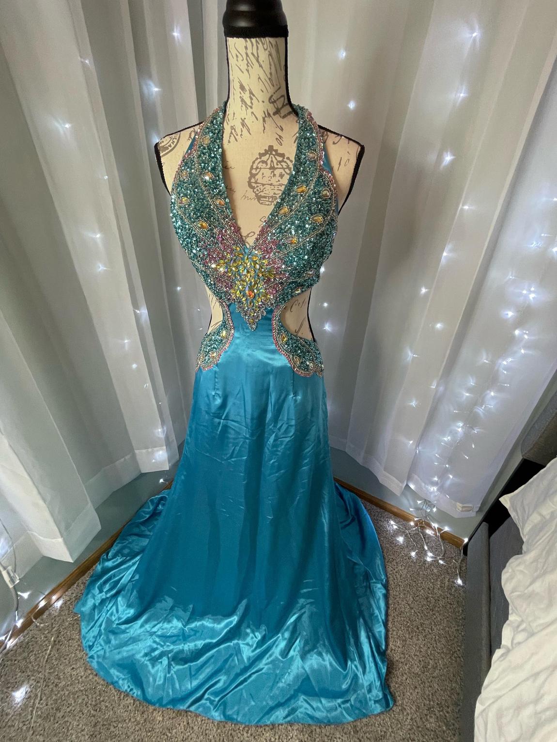 Alyce Paris Size 4 Prom Turquoise Multicolor Dress With Train on Queenly