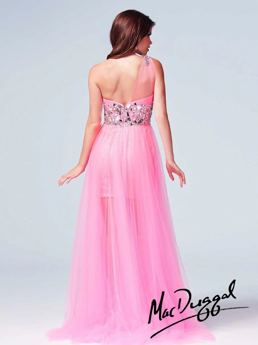 Style 76560 Mac Duggal Size 10 Prom One Shoulder Sequined Hot Pink Cocktail Dress on Queenly