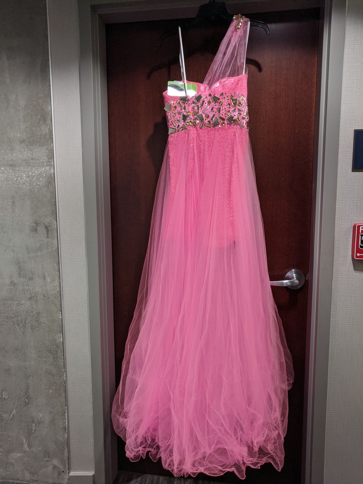 Style 76560 Mac Duggal Size 10 Prom One Shoulder Sequined Hot Pink Cocktail Dress on Queenly