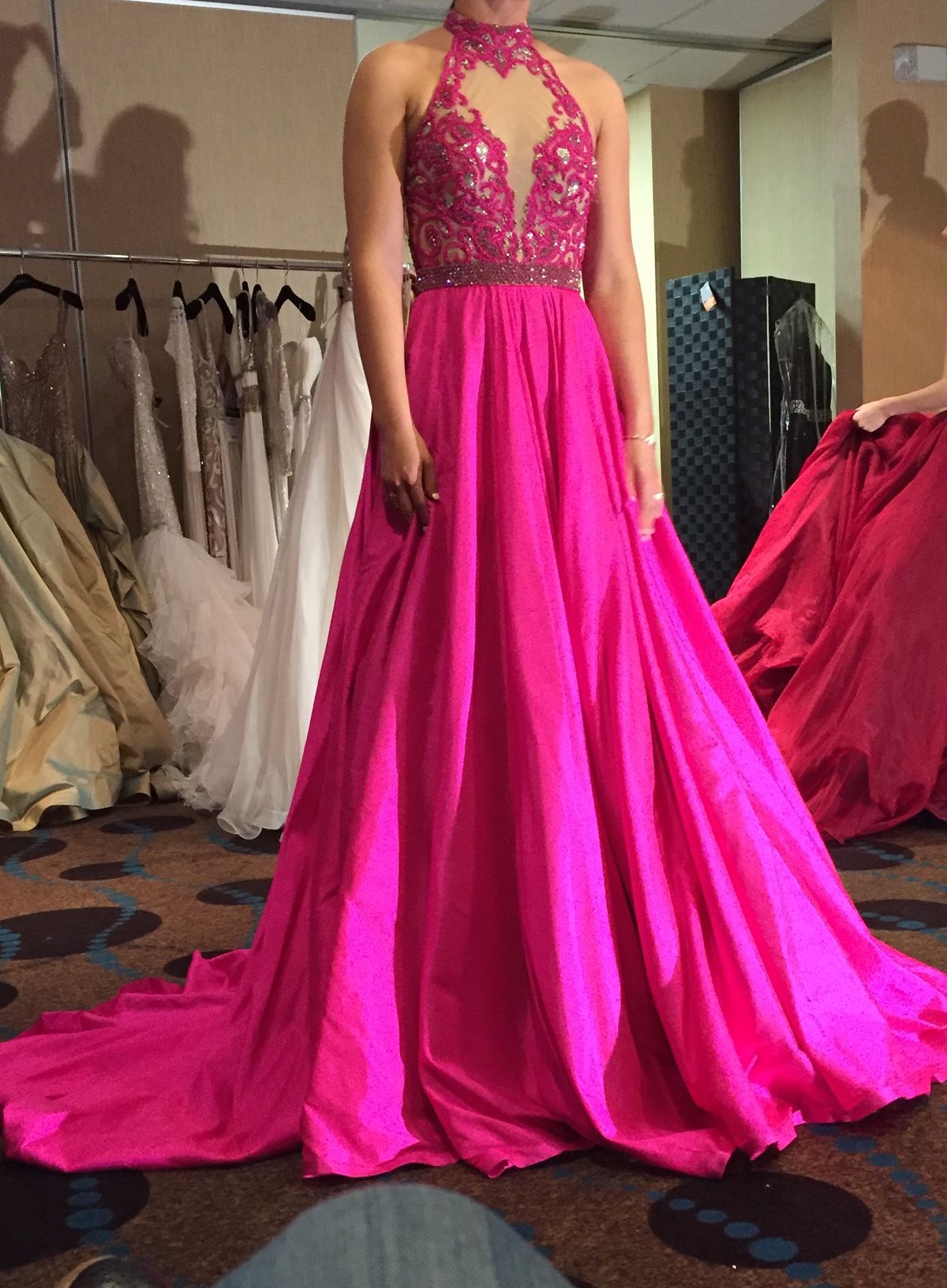 Sherri Hill Size 2 Bridesmaid Halter Satin Hot Pink Ball Gown on Queenly