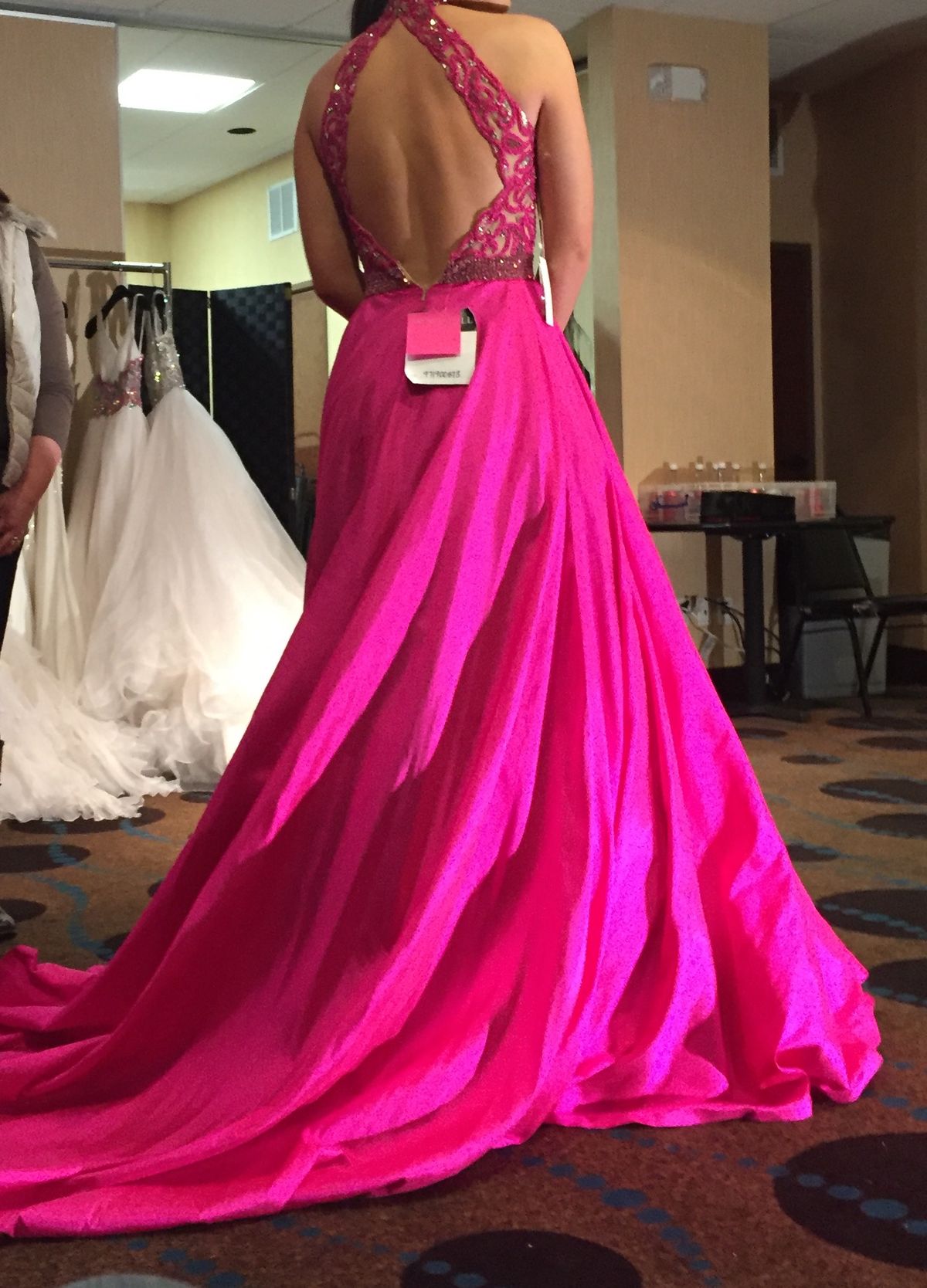 Sherri Hill Size 2 Bridesmaid Halter Satin Hot Pink Ball Gown on Queenly