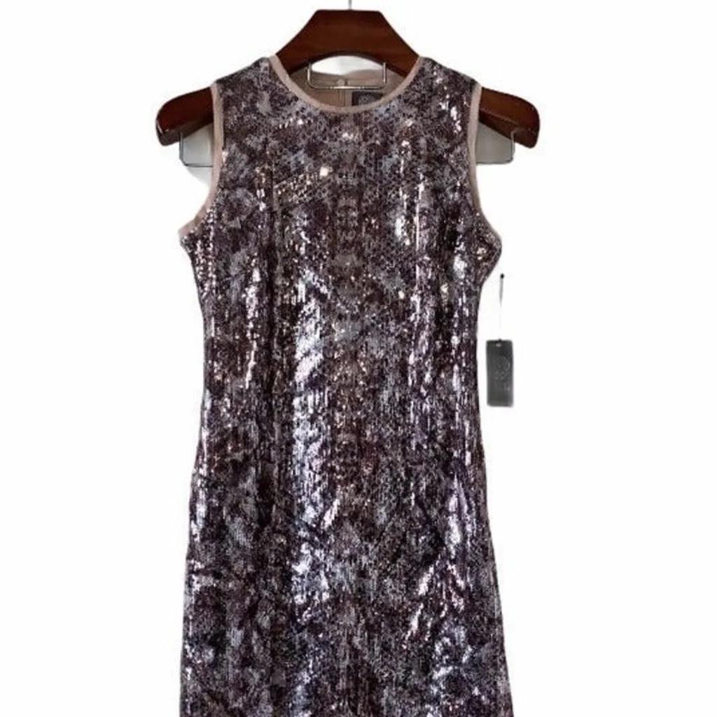 Vince Camuto Size 6 Sequined Silver Floor Length Maxi on Queenly