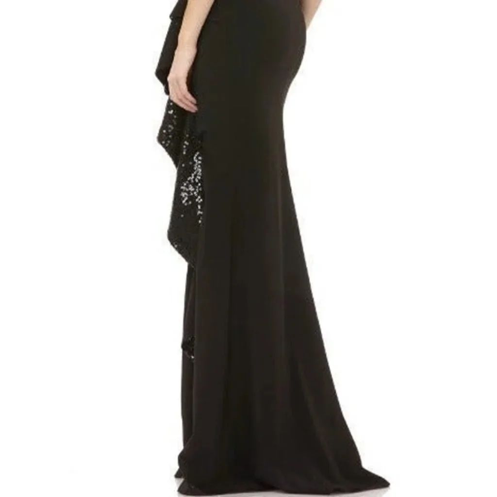 Carmen Marc Valvo Size 4 Sequined Black Side Slit Dress on Queenly