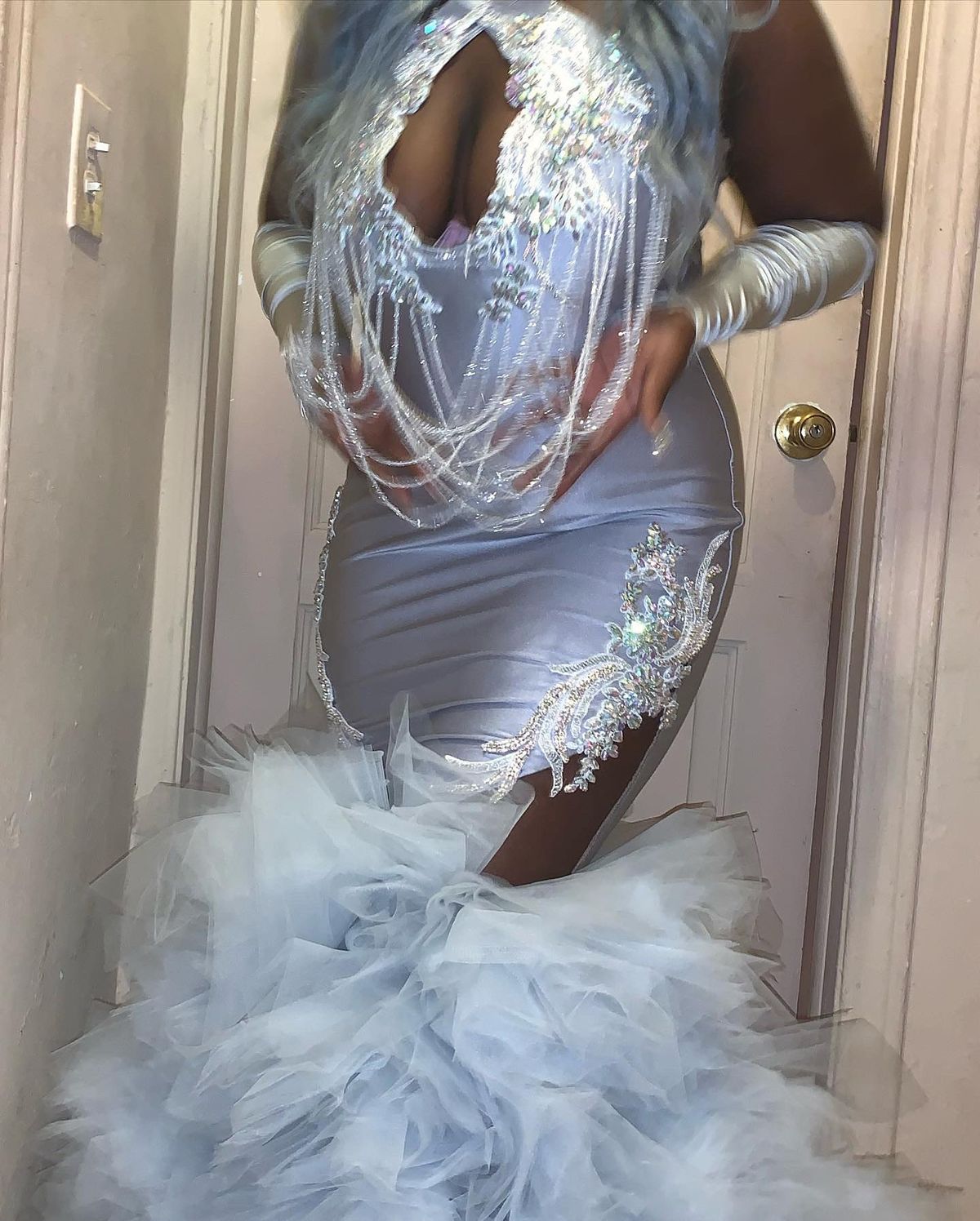 Custom Plus Size 18 Prom Silver Mermaid Dress on Queenly