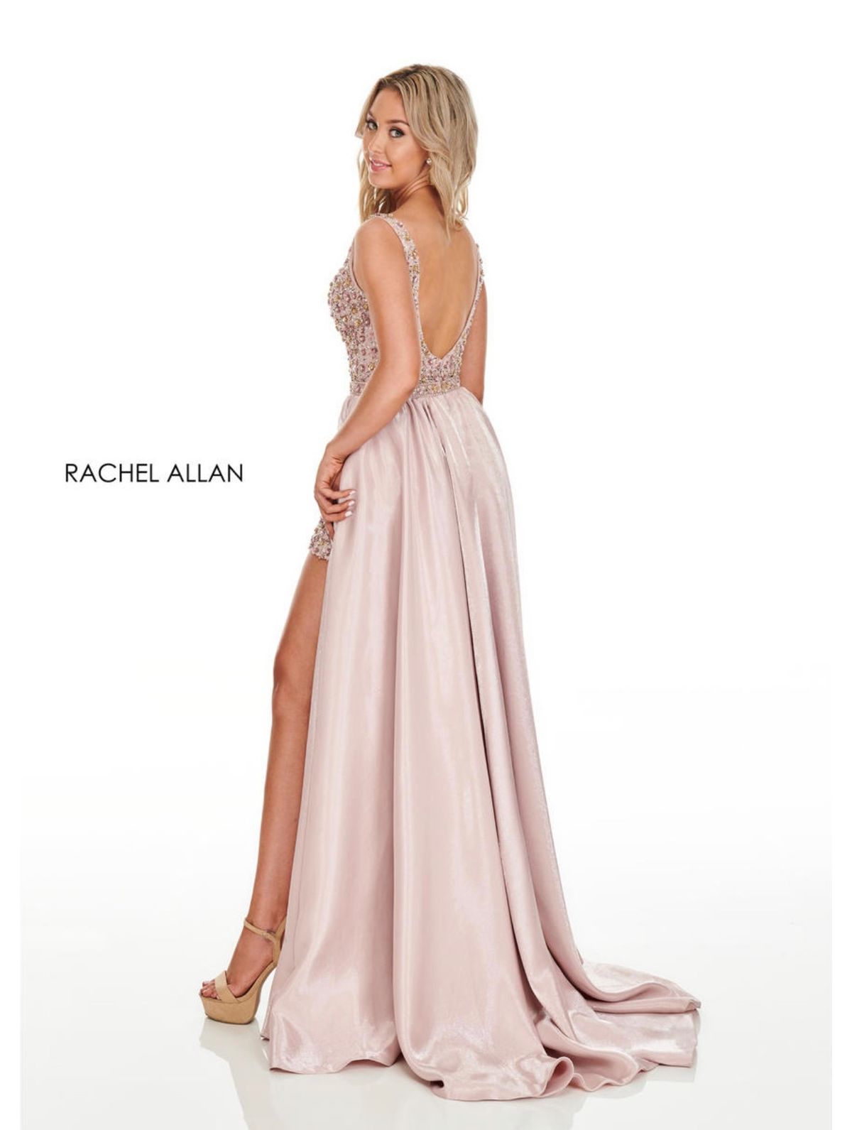Rachel Allan Size 0 Prom Satin Nude Floor Length Maxi on Queenly