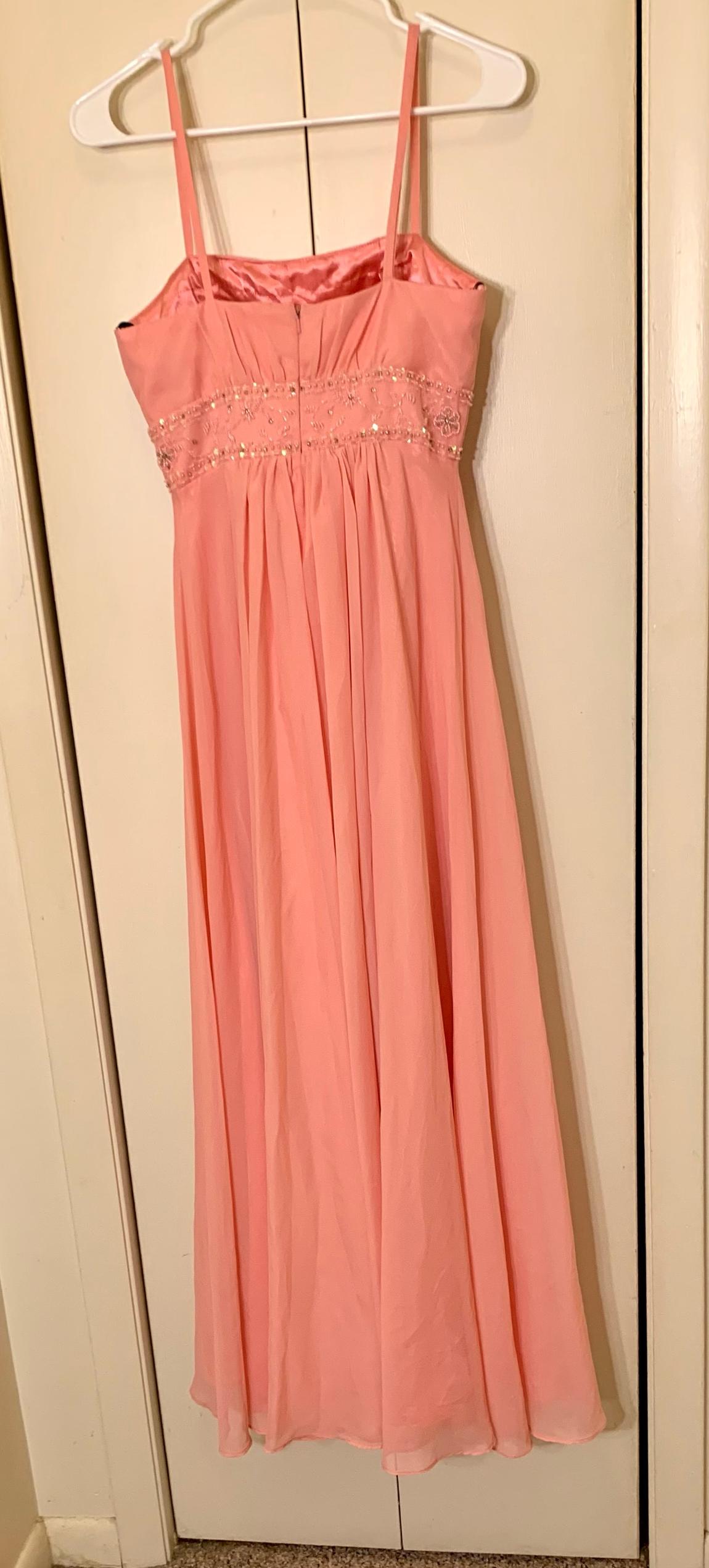 Size 4 Prom Sequined Coral Floor Length Maxi on Queenly
