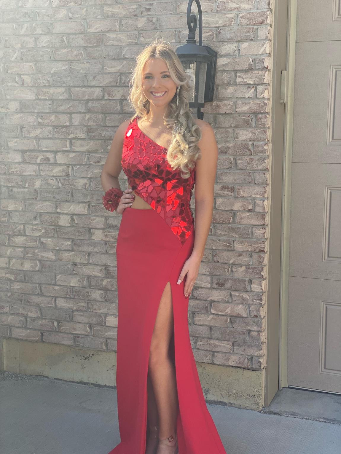 Sherri Hill Size 6 Bridesmaid One Shoulder Sequined Red Floor Length Maxi on Queenly