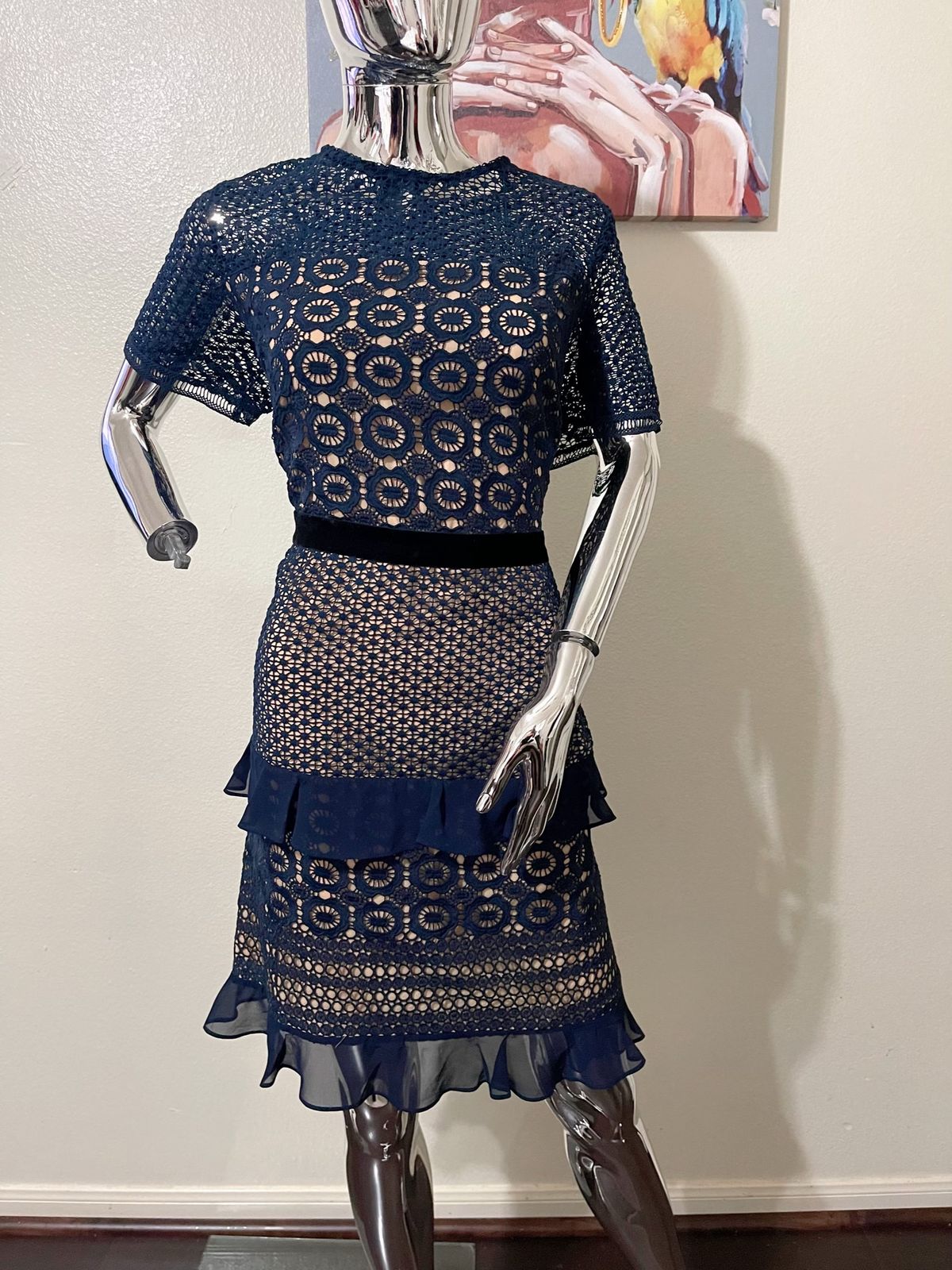 Size 12 Lace Navy Blue Cocktail Dress on Queenly