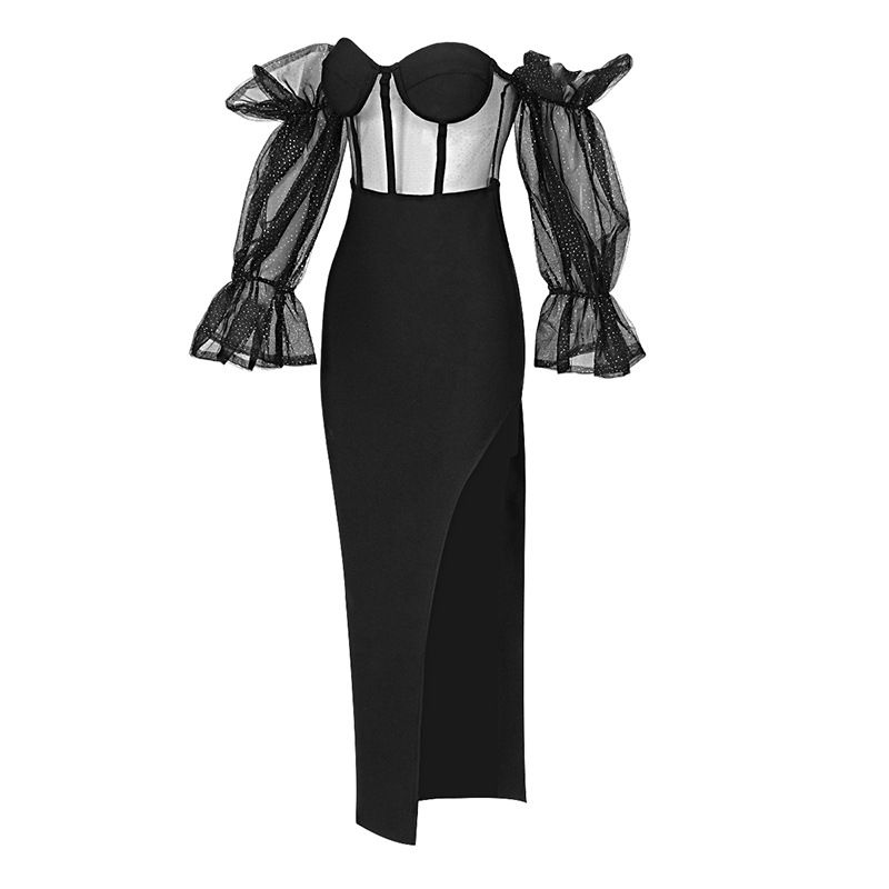 Size 6 Long Sleeve Black Side Slit Dress on Queenly