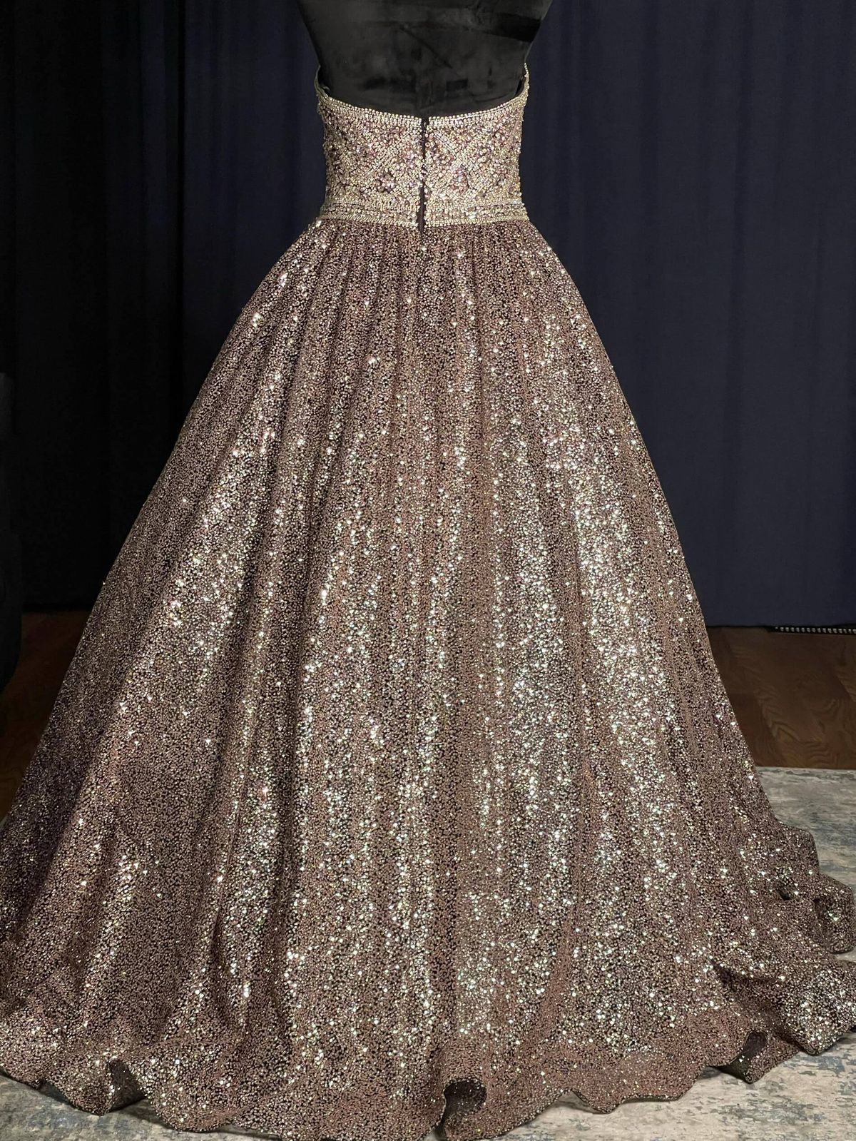 Size 6 Prom Sequined Rose Gold Dress With Train on Queenly