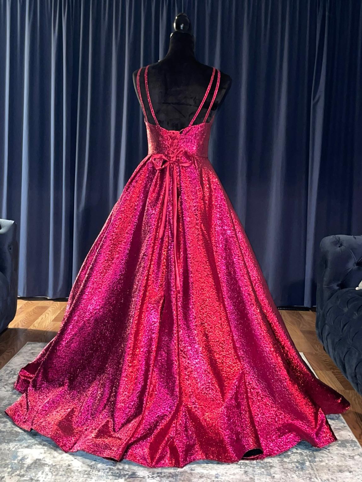 Size 8 Prom Sheer Hot Pink Dress With Train on Queenly