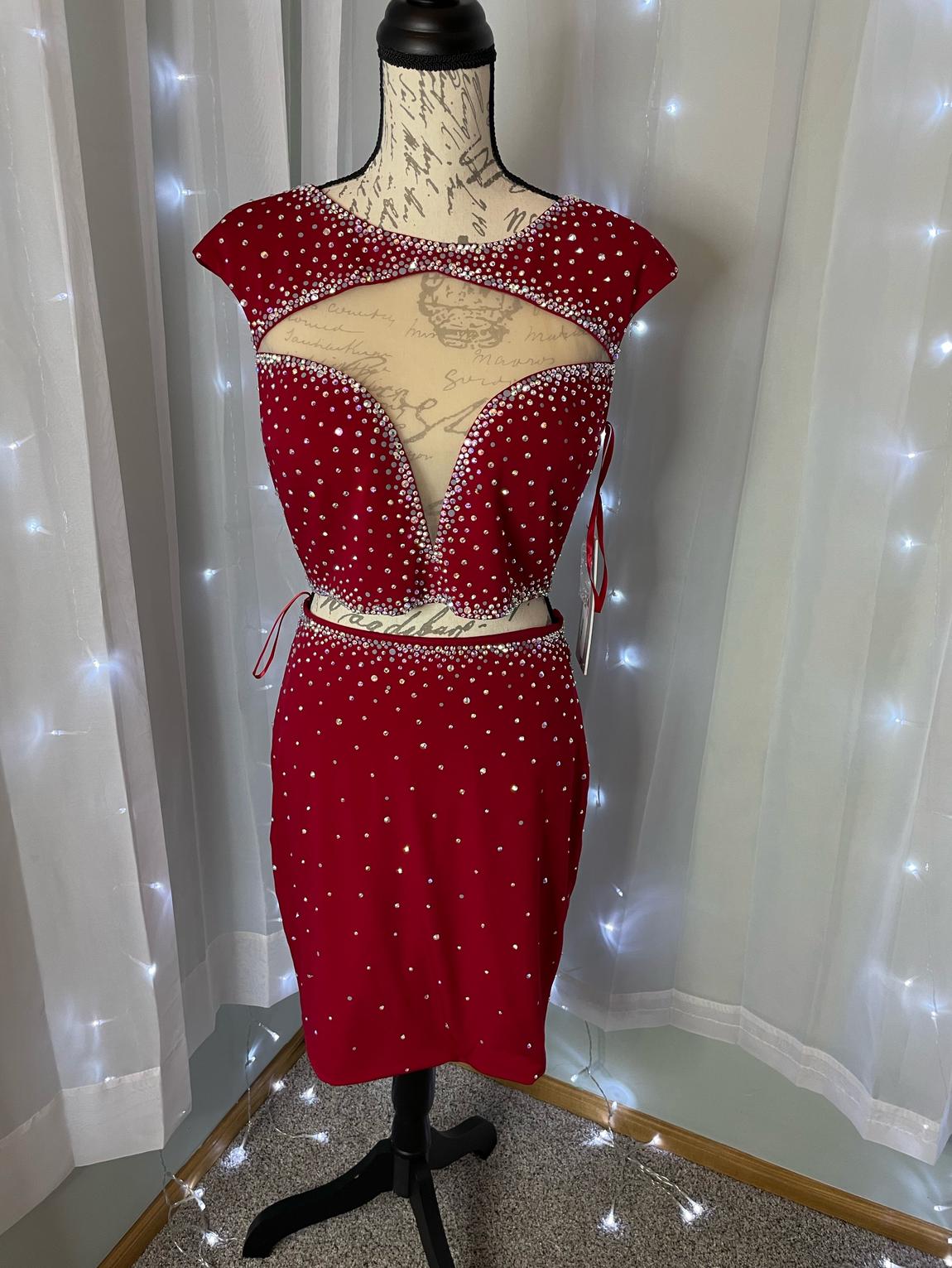 Jovani Size 10 Red Cocktail Dress on Queenly