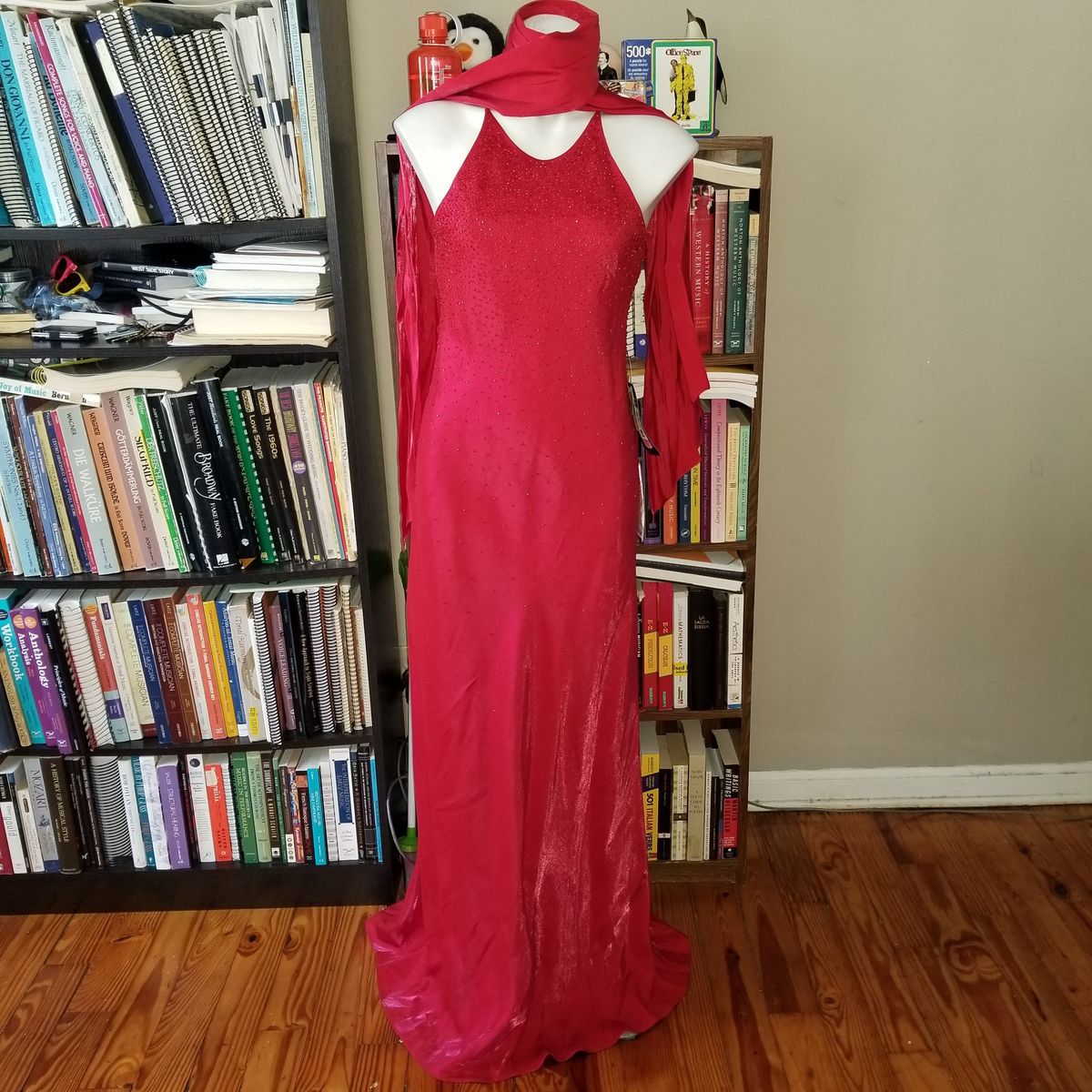 Style 3019 Nightway Size 10 Prom Halter Satin Red Floor Length Maxi on Queenly