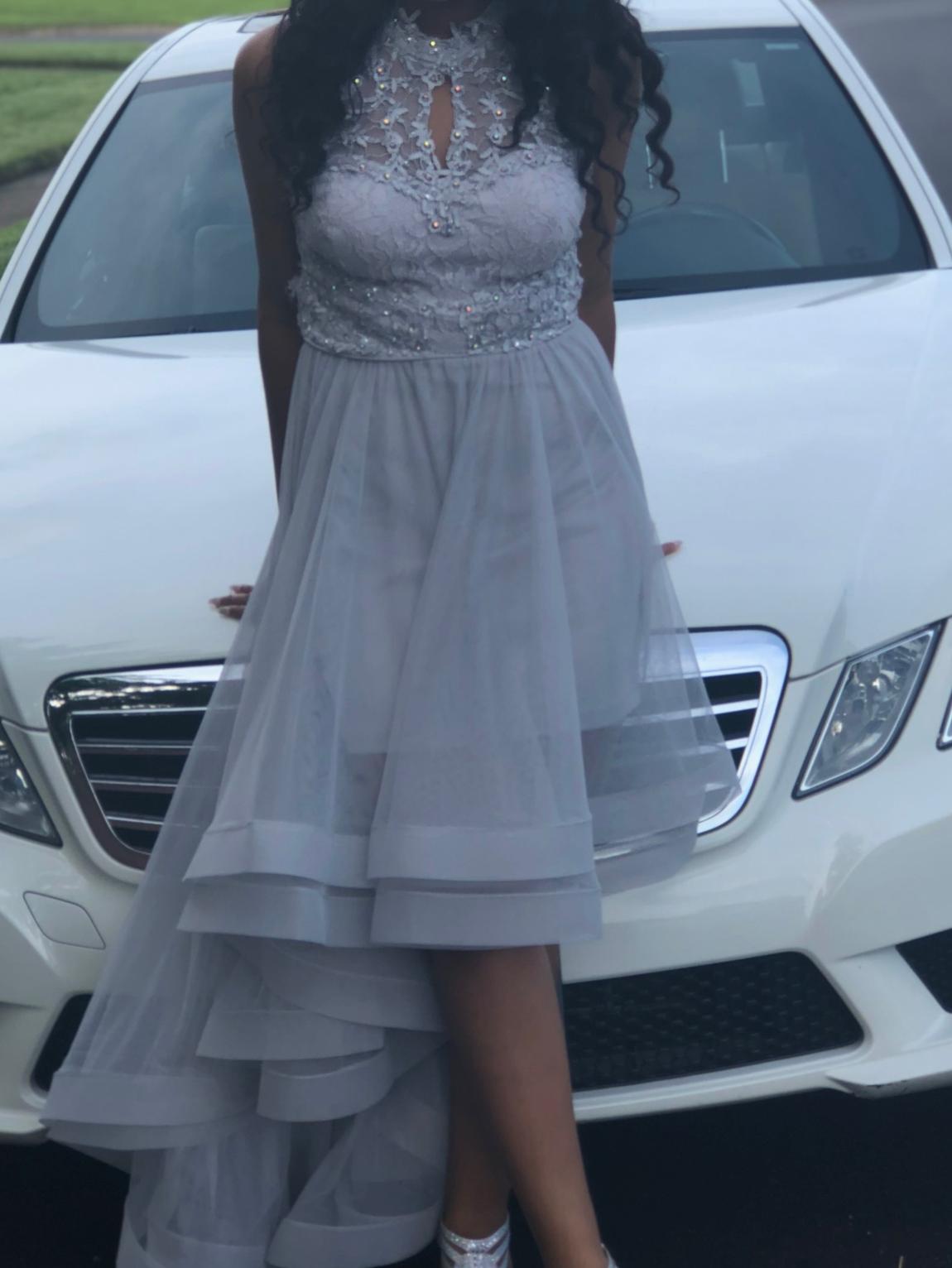 Size 12 Prom Silver Ball Gown on Queenly