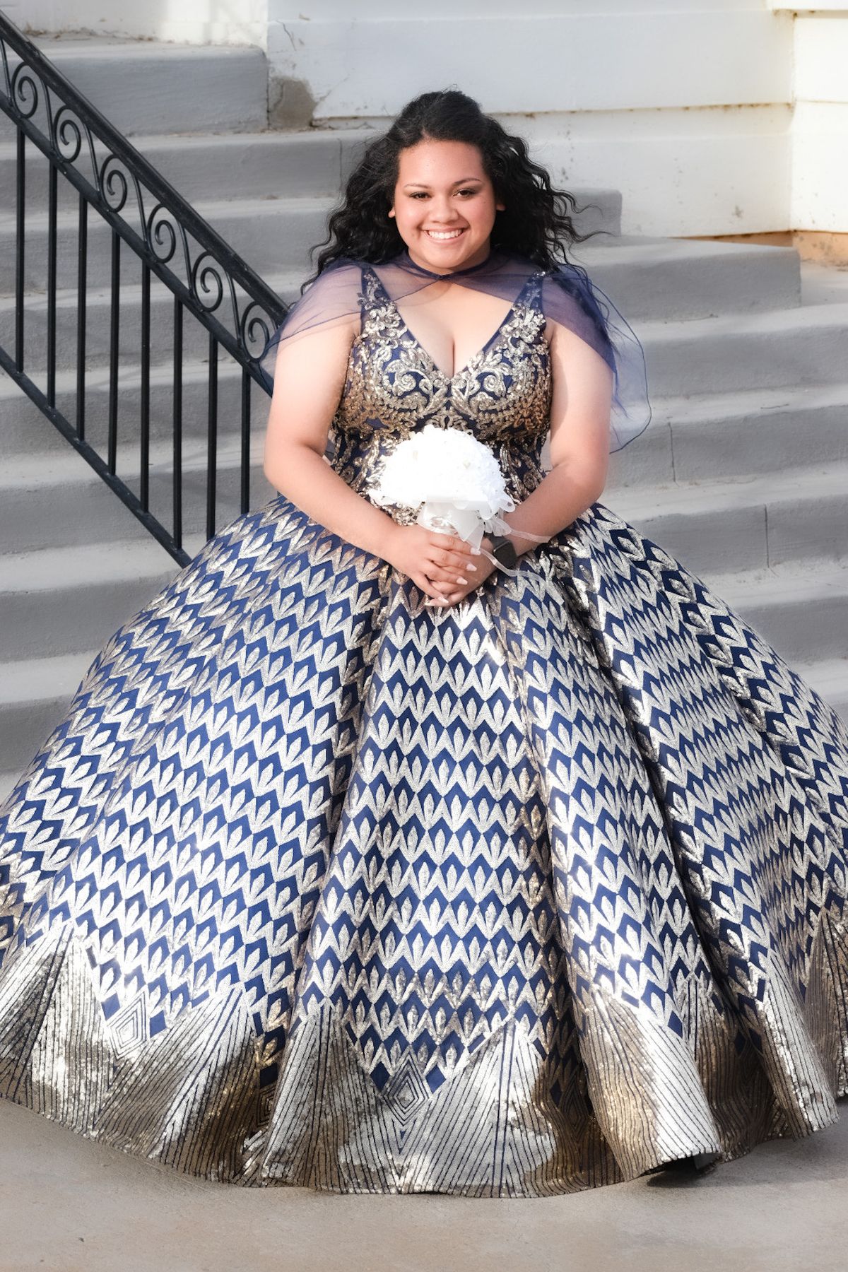 Size 14 Navy Blue Ball Gown on Queenly
