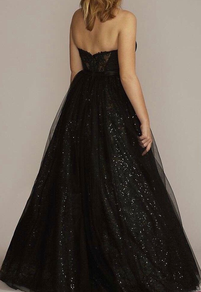 Plus Size 16 Prom Strapless Lace Black Ball Gown on Queenly