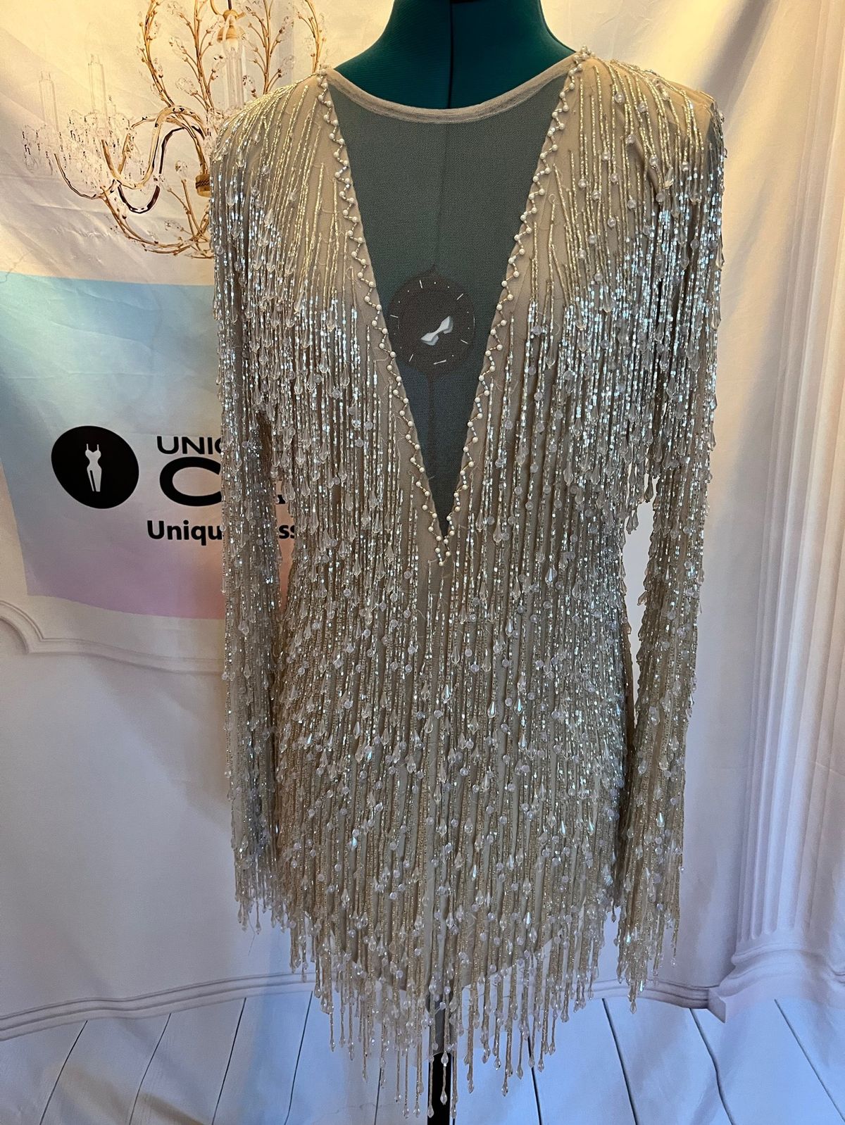 Unique Dress Club Size 10 Pageant Sequined Nude Side Slit Dress on Queenly