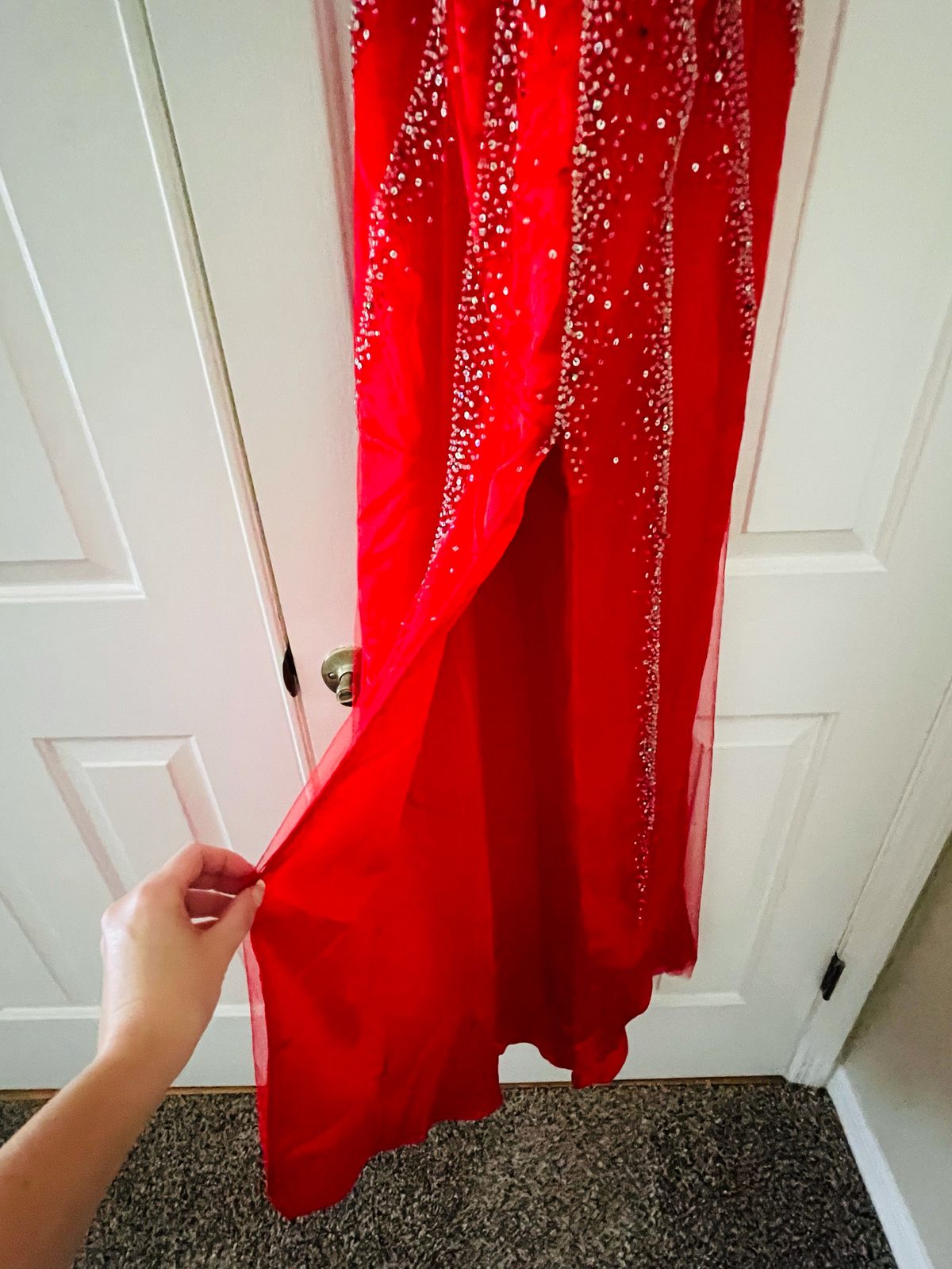 Size 4 Pageant Halter Satin Red A-line Dress on Queenly