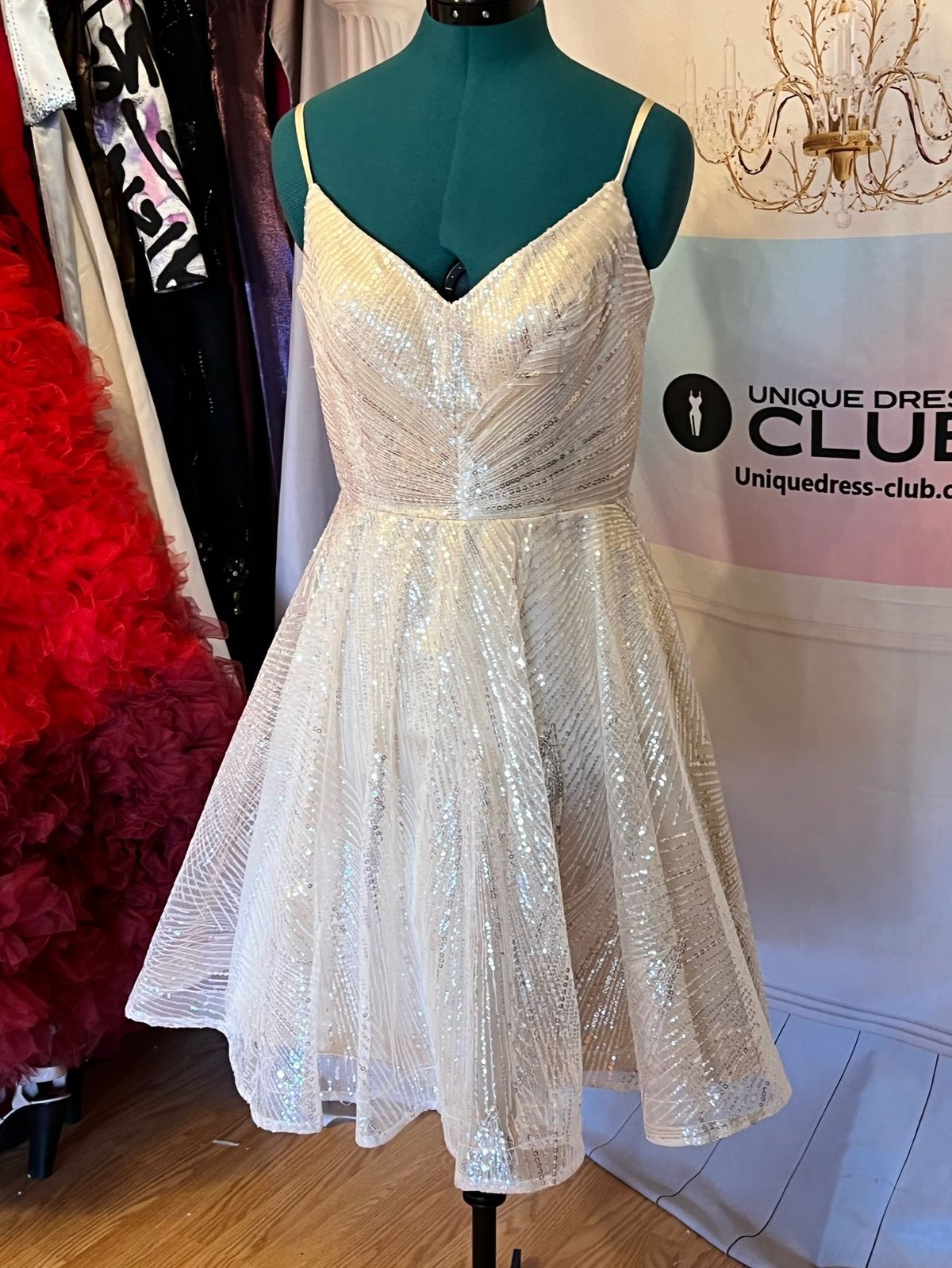 Unique Dress Club Size 6 Prom Sequined Nude A-line Dress on Queenly