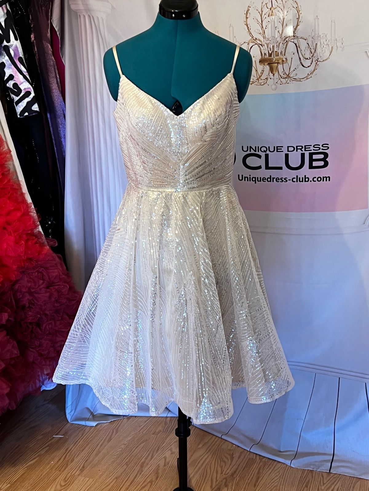 Unique Dress Club Size 6 Prom Sequined Nude A-line Dress on Queenly
