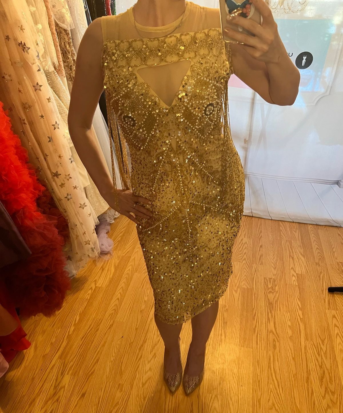 Unique Dress Club Size 4 Sheer Gold Mermaid Dress on Queenly