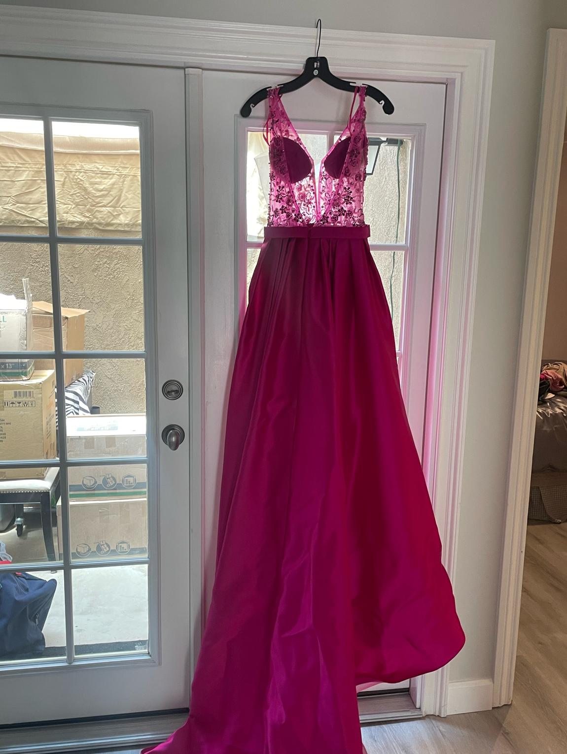 Jovani Size 4 Prom Plunge Sequined Hot Pink Ball Gown on Queenly