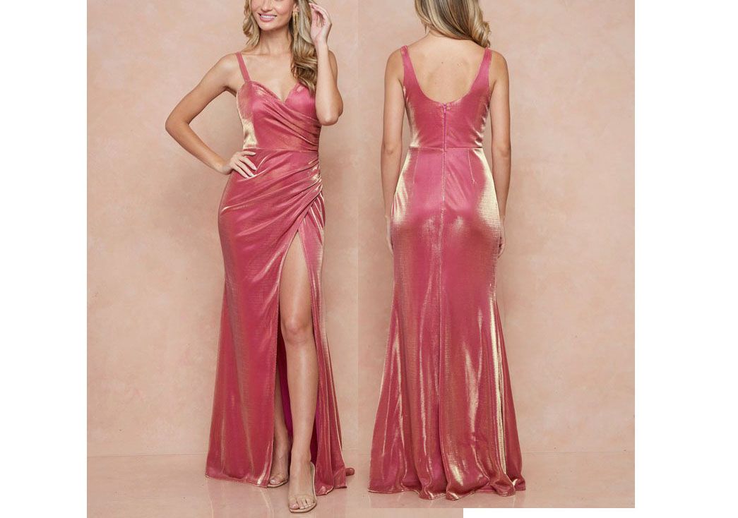Style Fuchsia Iridescent Metallic Sleeveless Sweetheart Neckline Gown Maniju Size 10 Pink Side Slit Dress on Queenly