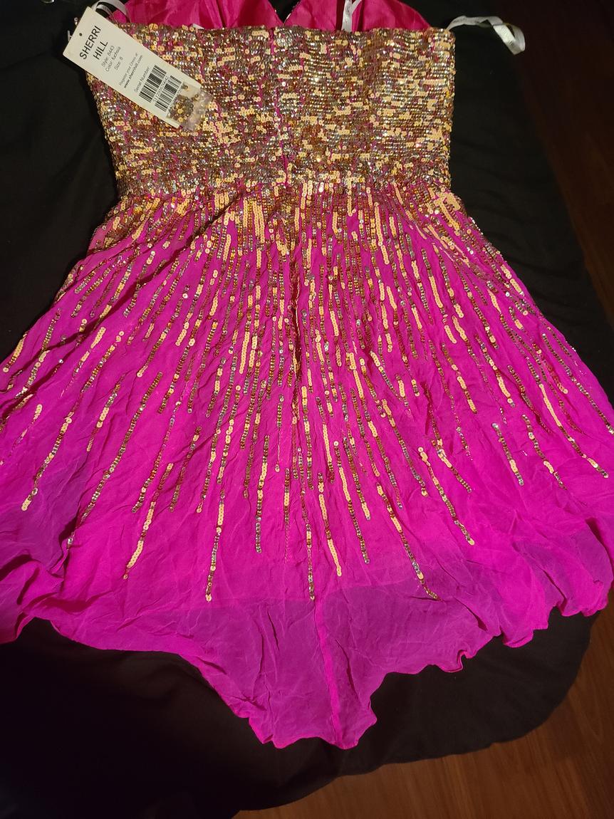 Sherri Hill Size 8 Homecoming Strapless Sequined Hot Pink Cocktail Dress on Queenly