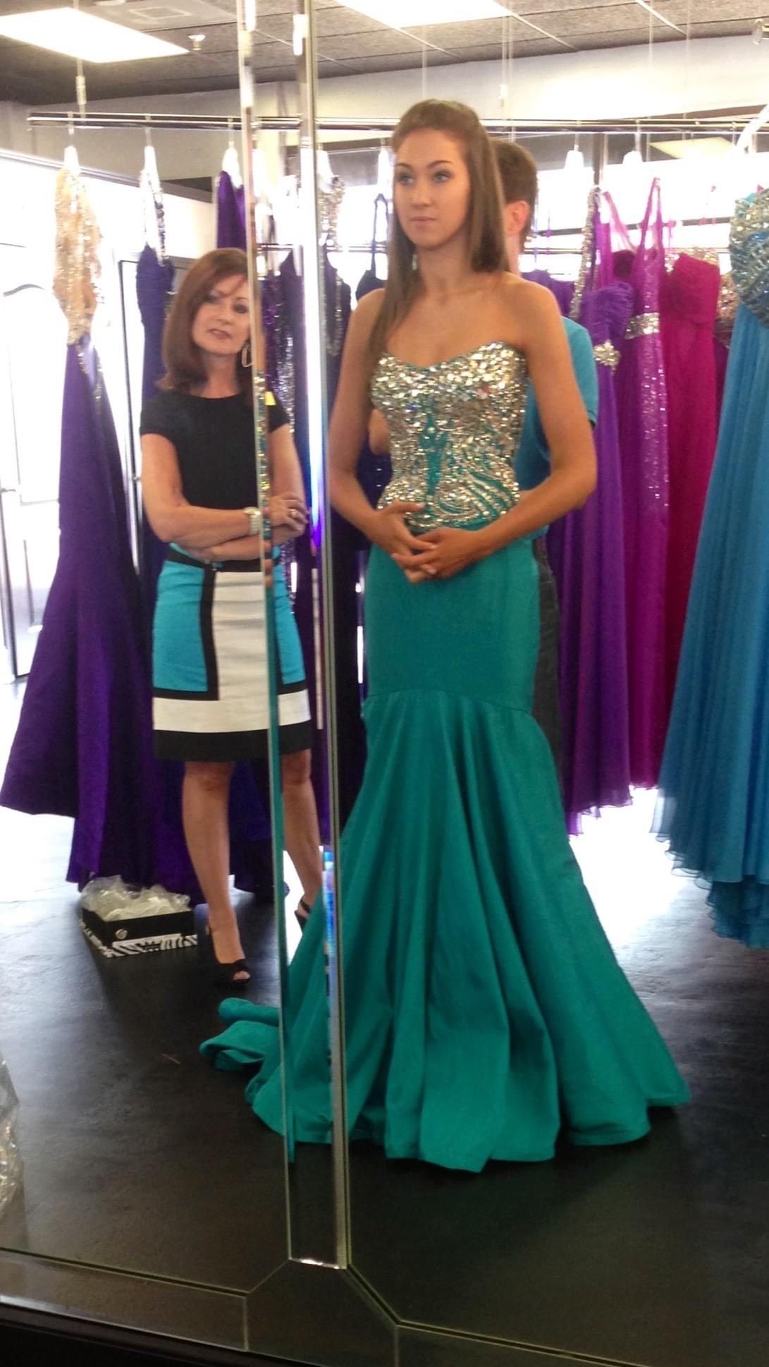 Sherri Hill Size 0 Prom Strapless Satin Turquoise Blue Mermaid Dress on Queenly