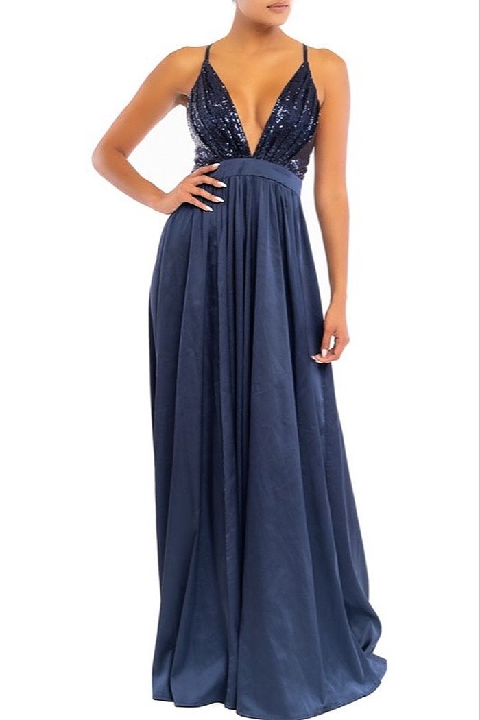 Style LD6179 Luxxel Size 2 Prom Sequined Navy Blue A-line Dress on Queenly