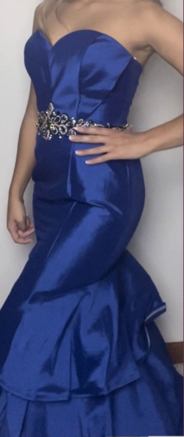 Alyce Paris Size 2 Prom Strapless Lace Royal Blue Mermaid Dress on Queenly